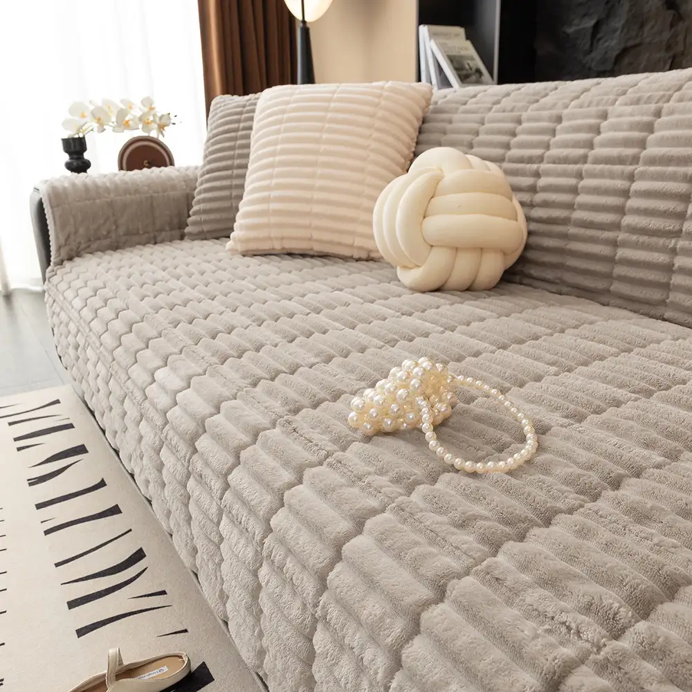 One-Piece Cozy Flannel Sofa Protection Non-Slip Waterproof Sectional Couch Cover