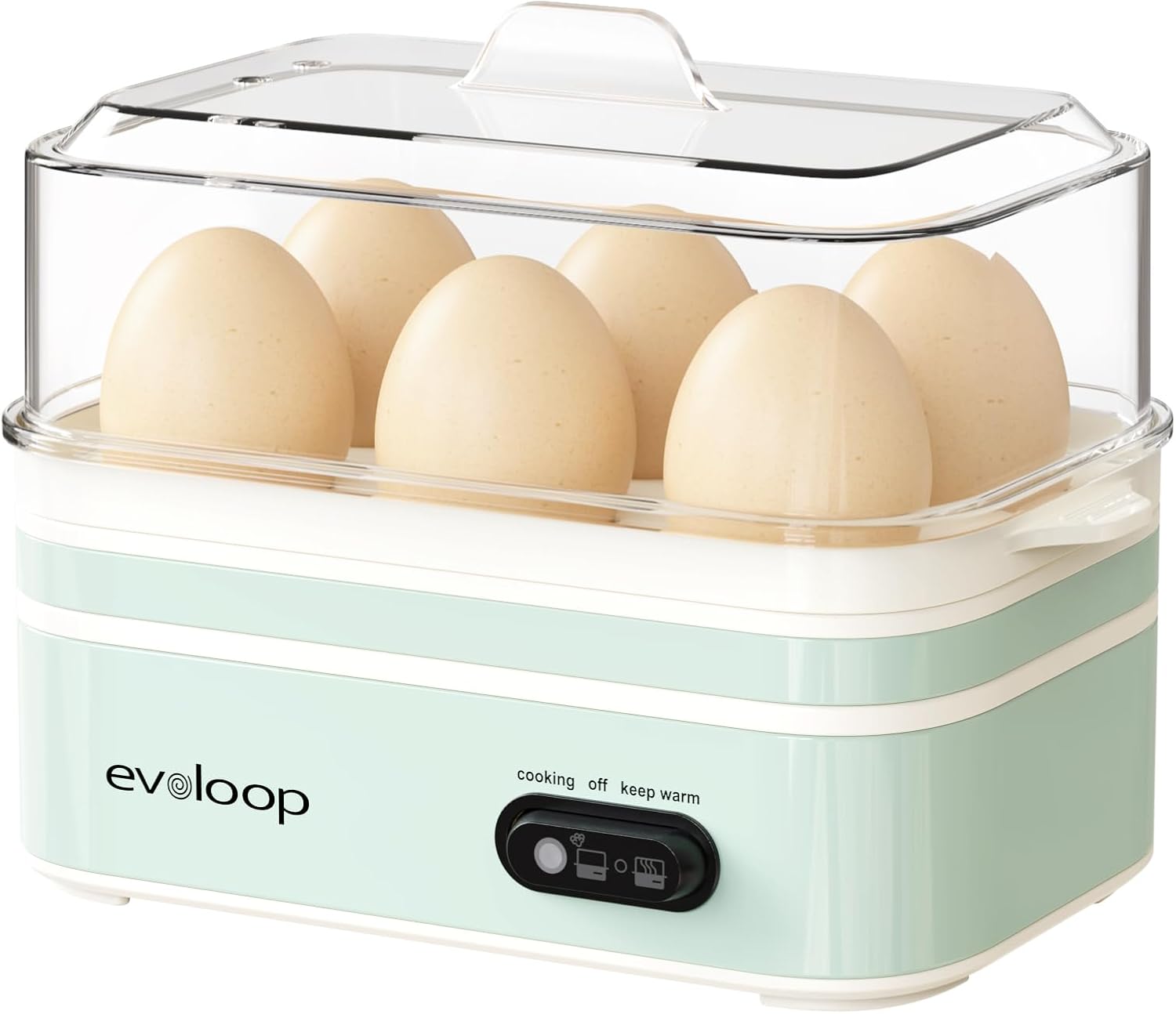 Evoloop Rapid Egg Cooker Electric 6 Eggs Capacity, Soft, Medium, Hard Boiled, Poacher, Omelet Maker Egg Poacher With Auto Shut-Off, BPA Free