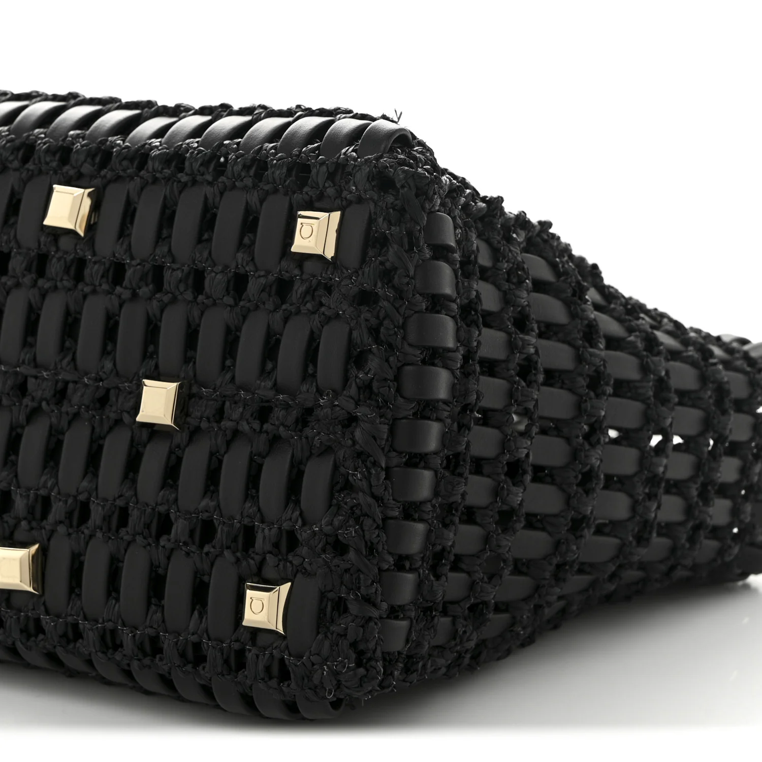 Raffia Calfskin The Studio Box Tote Black