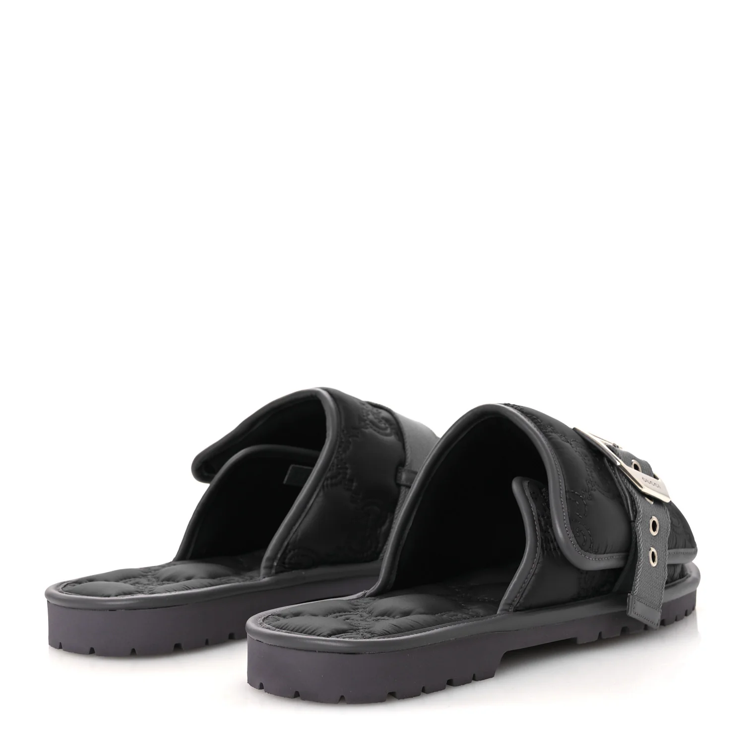 Nylon Calfskin GG Matelasse Mens Slide Sandals 11 Blue Grey