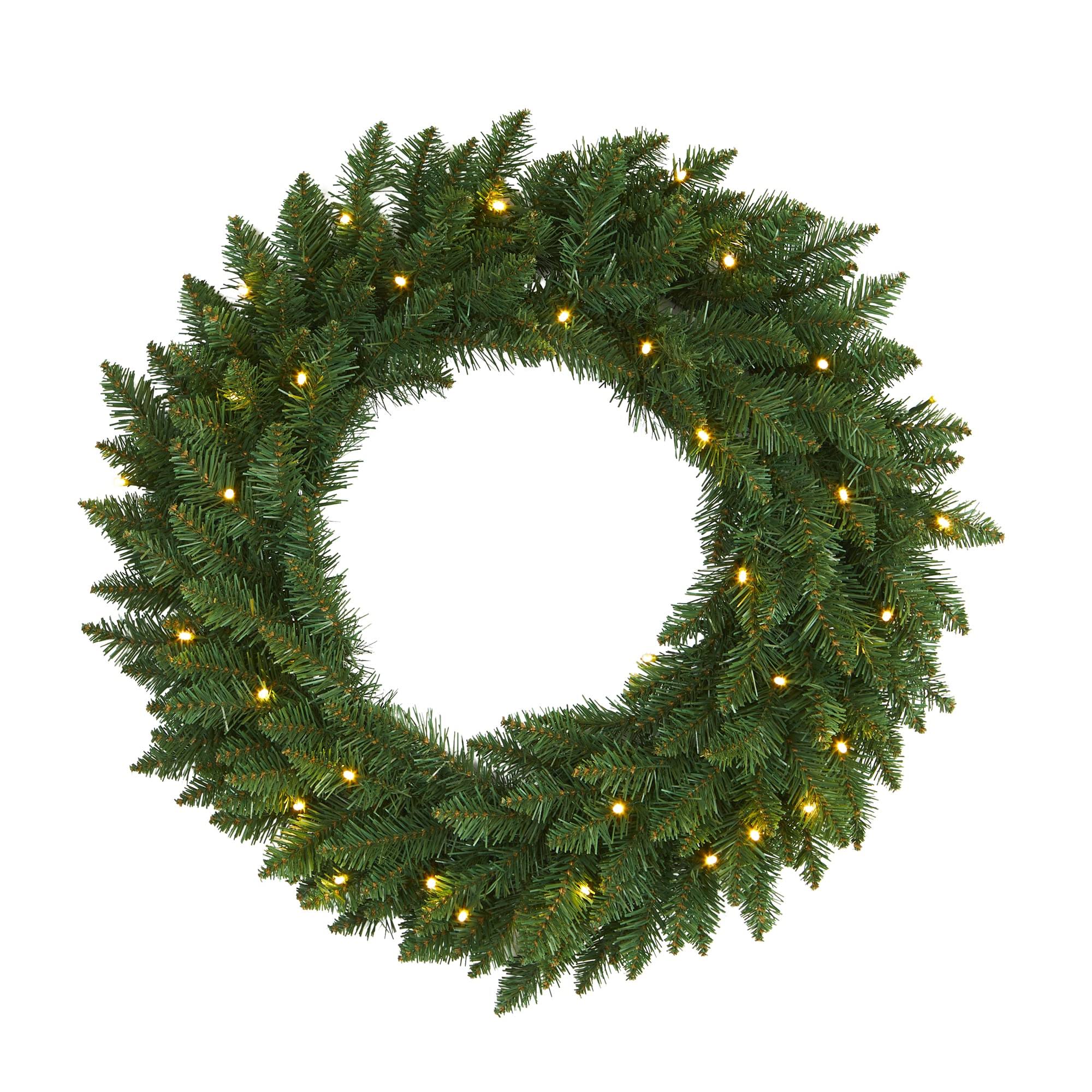 Nearly Natural 24-in Pre-Lit Indoor Battery-Operated Green Pine Artificial Christmas Wreath | W1110