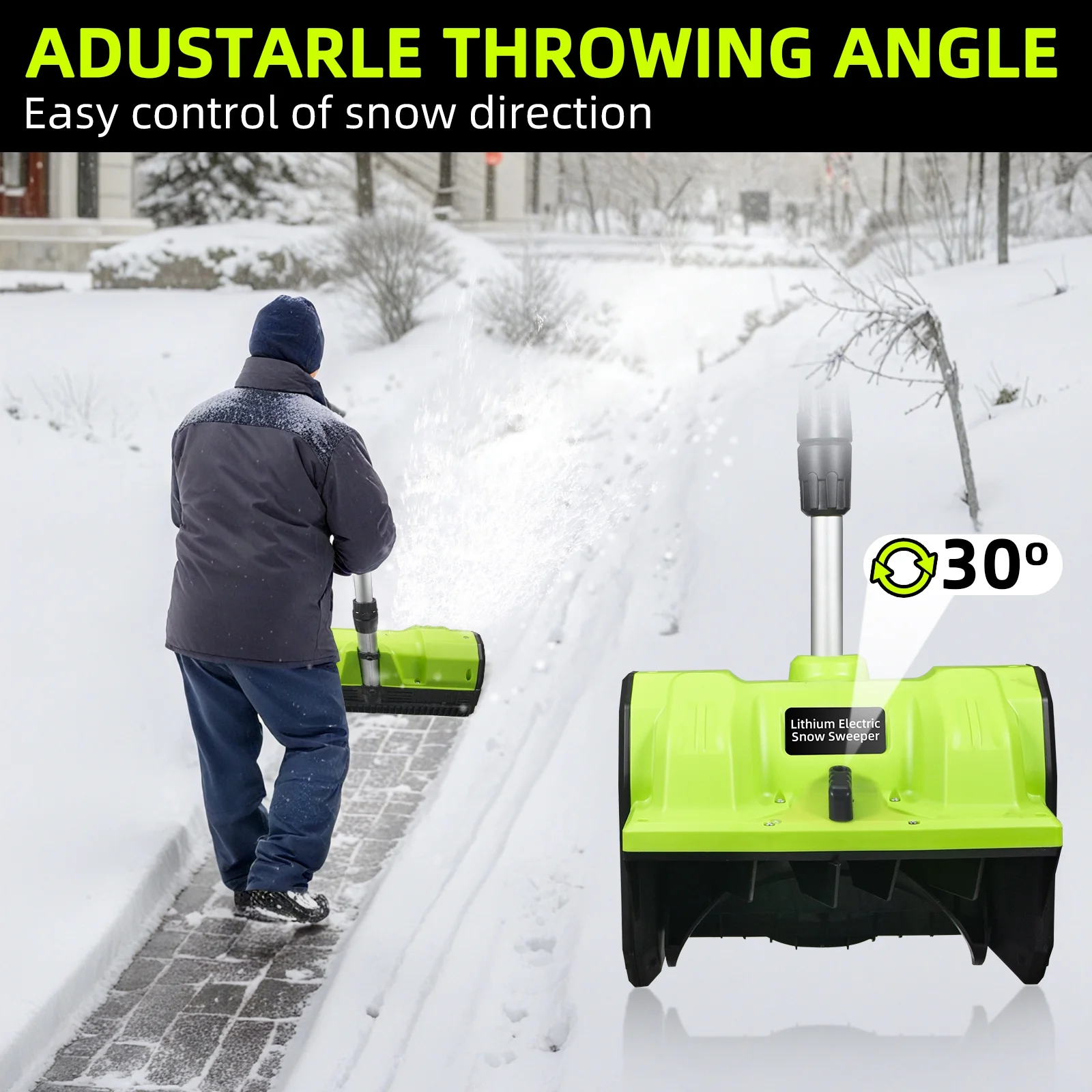 Cordless Snow Blower, 21V 12 Inch Electric Snow Shovel with 3000mAh Battery Fast Charger - Image 5