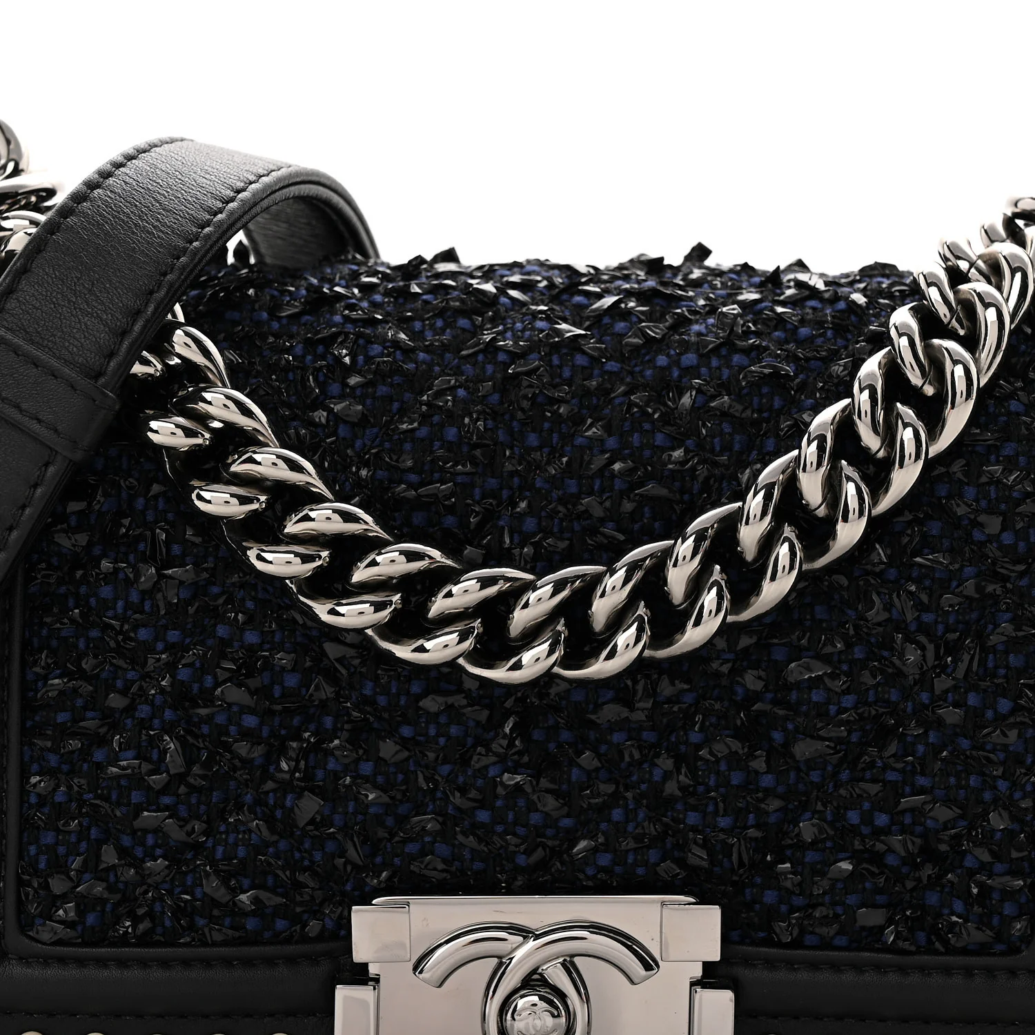 Calfskin Pearl Tweed Small Boy Flap Black