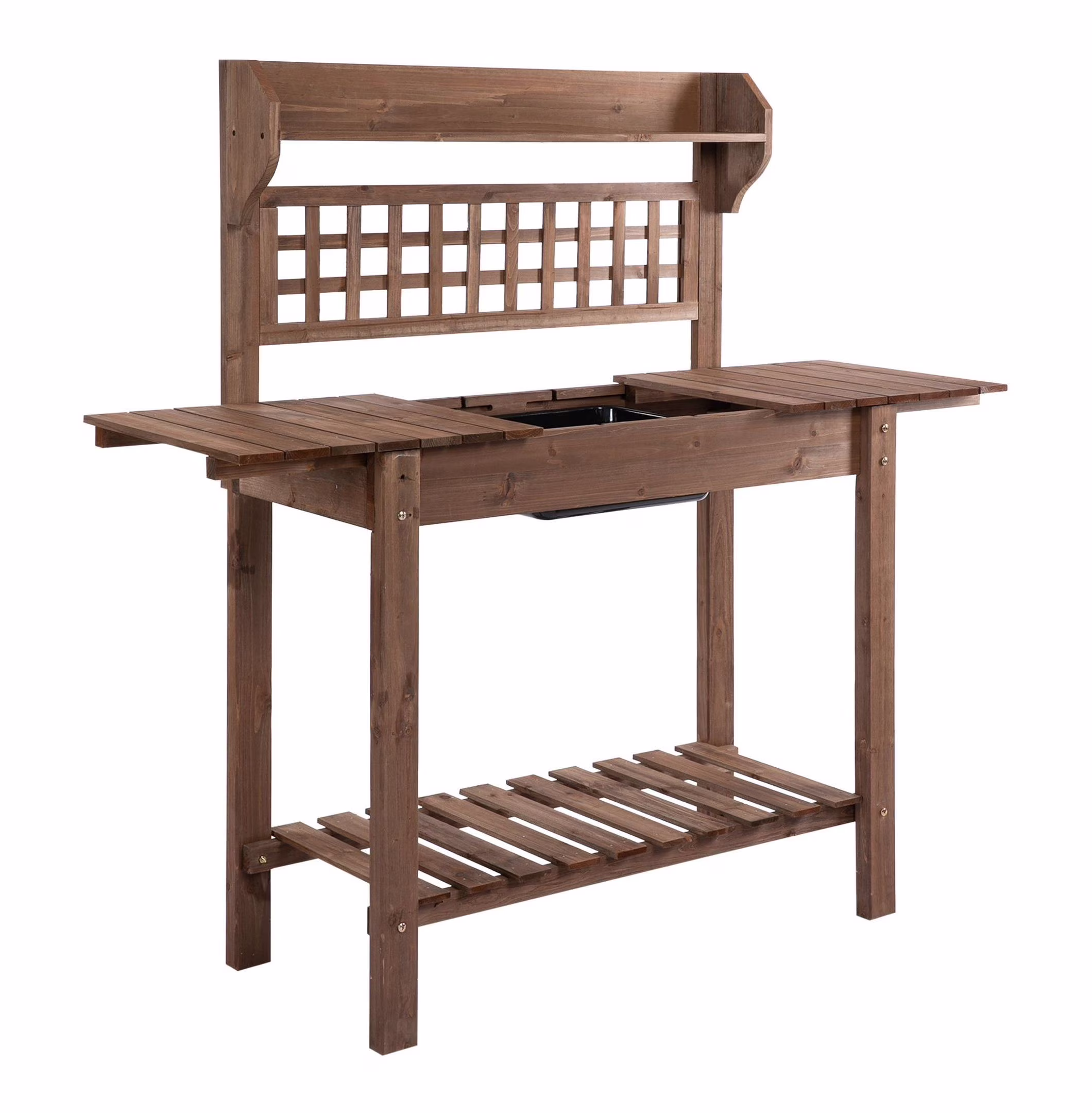 Wooden Potting Station with Storage & Sliding Tabletop - Garden Work Bench for Outdoor Planting - Durable Fir Wood - 39.25 x 17.75 x 55