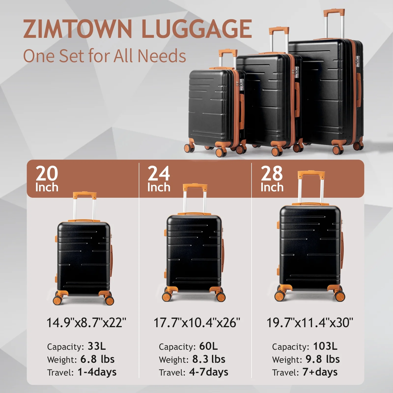 Zimtown Luggage 3 Piece Set Suitcase ABS Hardside Lightweight with TSA Lock Spinner Wheels, Beige