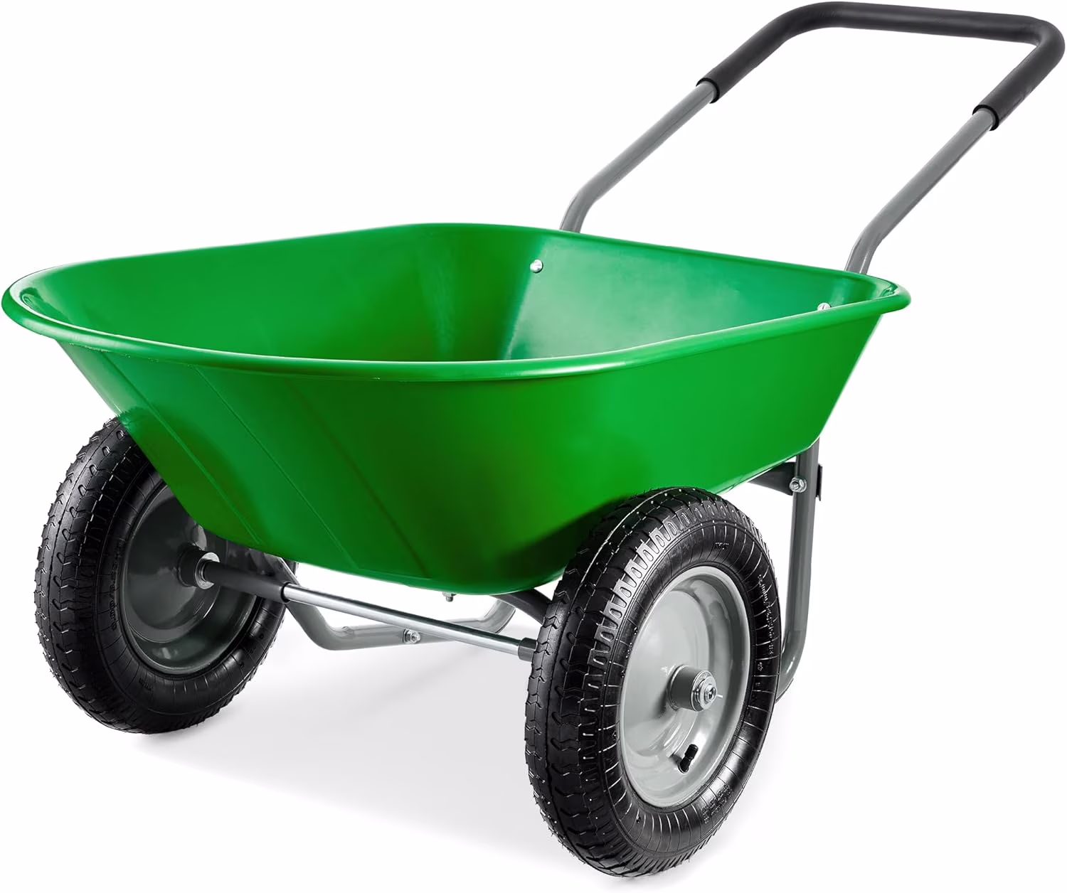SAZYY Heavy-Duty Dual-Wheel Home Utility Yard Wheelbarrow & Garden Cart with Built-in Stand �C Versatile Solution for Lawn Care, Gardening & Construction Tasks, Gray
