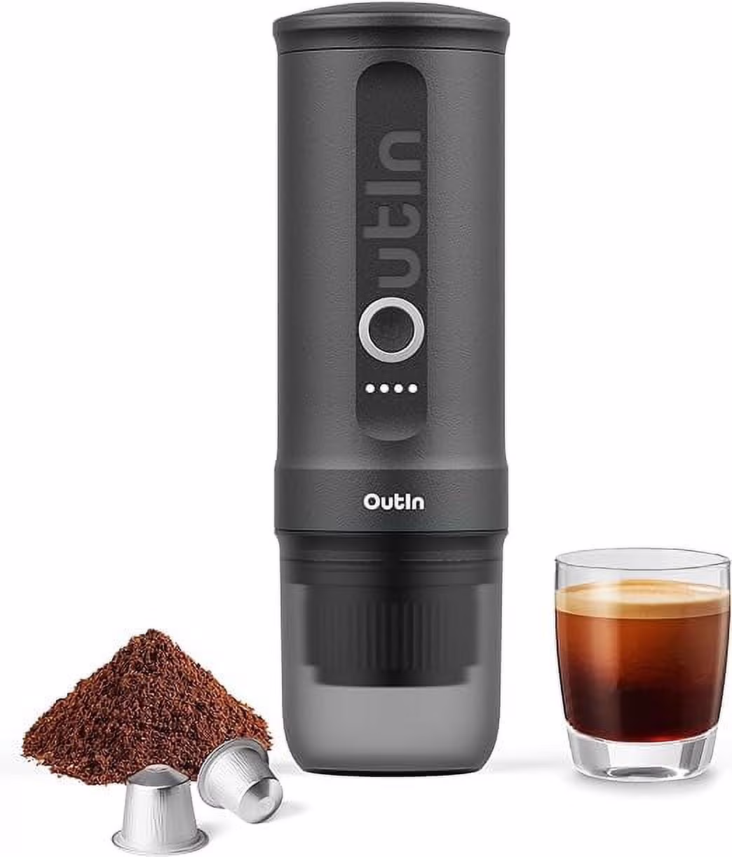 Nano Portable Electric Espresso Machine: 20 Bar, 3 4 Min Self Heating, Mini 12V/24V Car Coffee Maker with NS Capsule Ground Options Ideal for Camping, Travel, RV, Hiking, Office (Space Grey)(Space Grey)