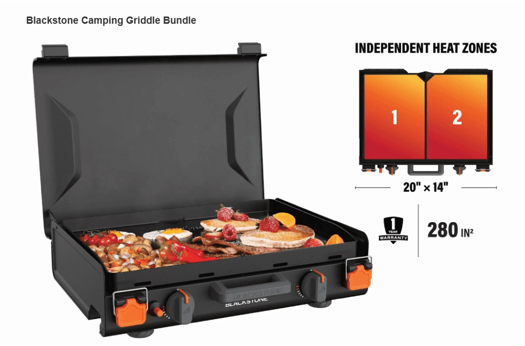 Blackstone 20x14in Camping Griddle Kit with Stand.adjustable Legs. Incudes: Carry Bag, 2 Spatulas and a Collapsible Basting Dome
