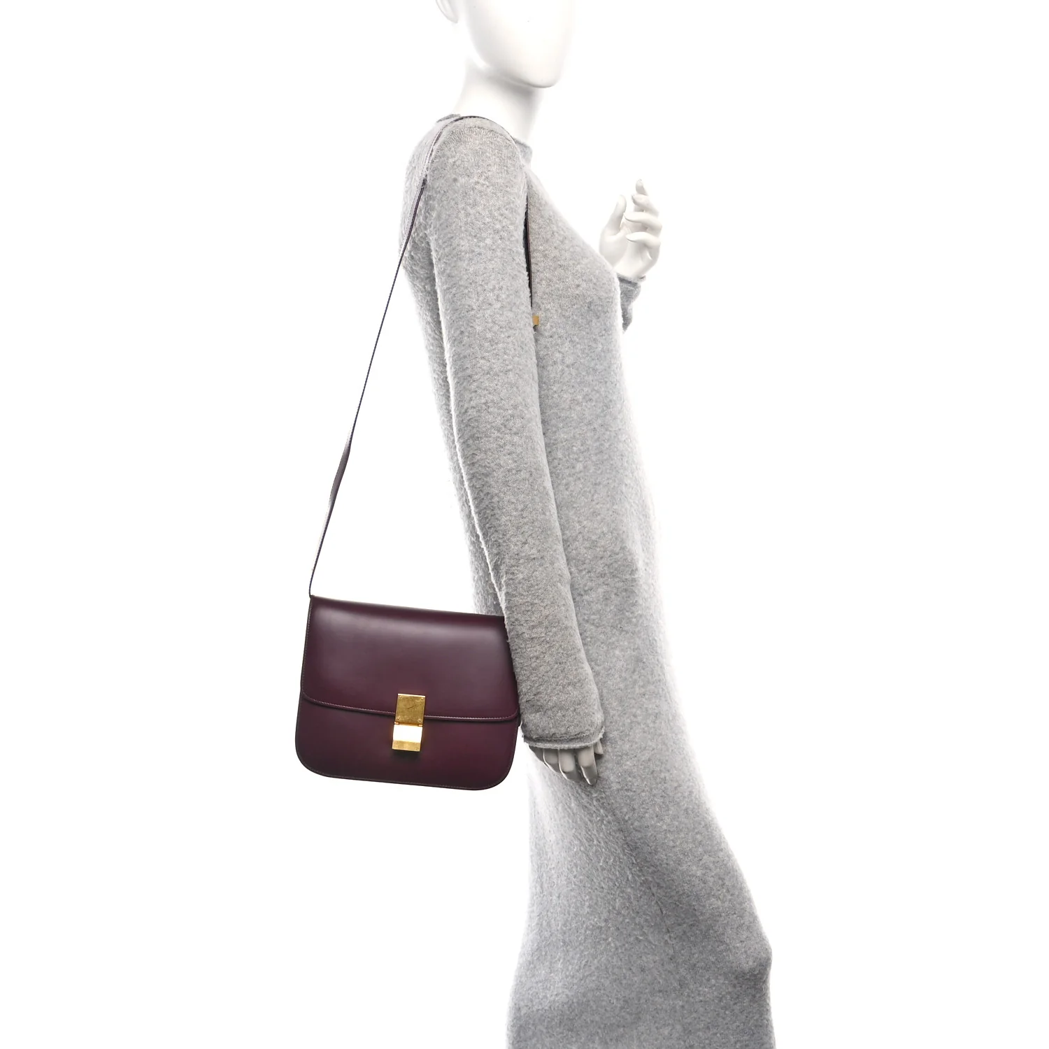 Box Calfskin Medium Classic Box Flap Bag Burgundy