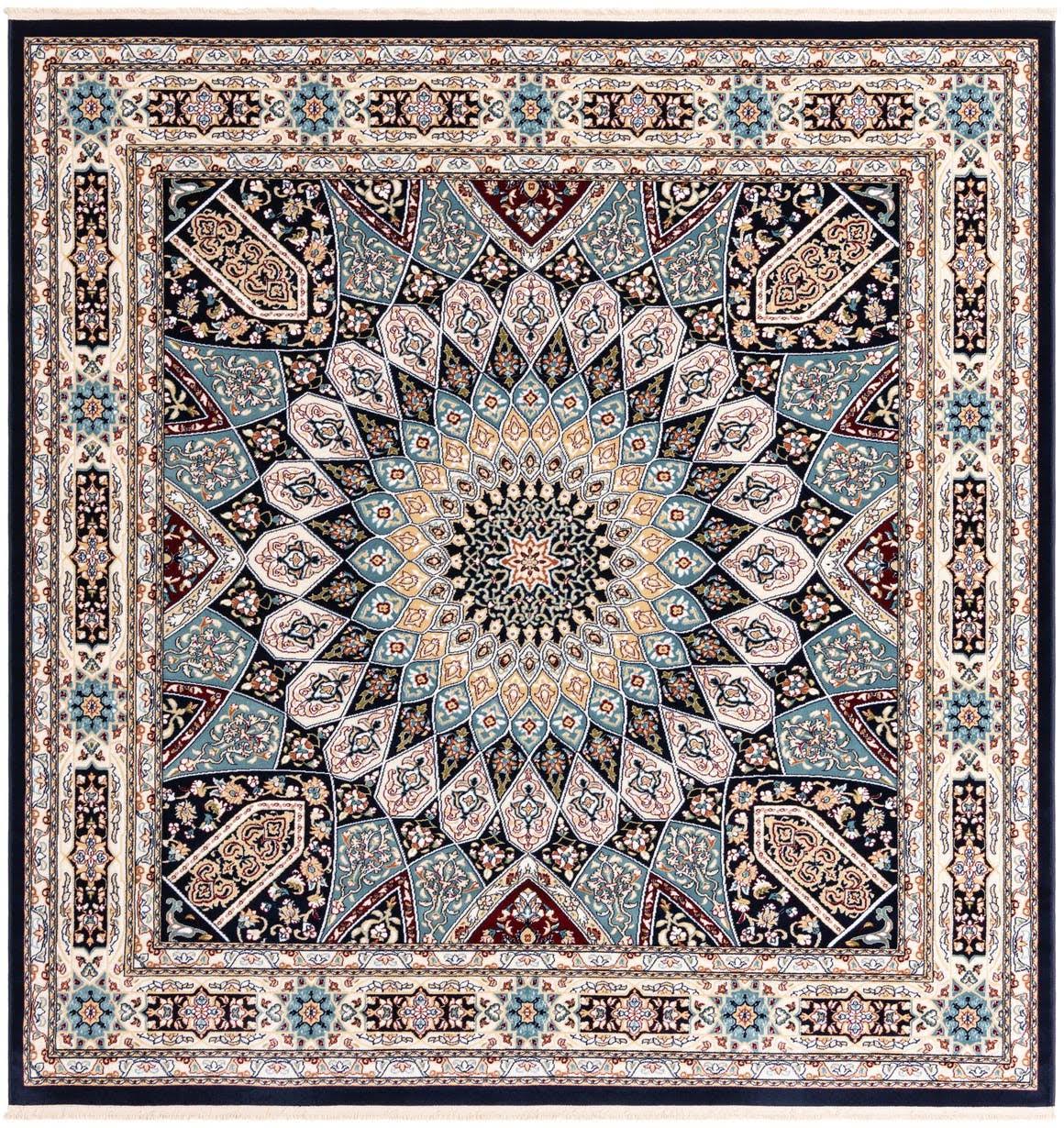 Nain Design 6 ft Square Navy Blue Geometric Area Rug