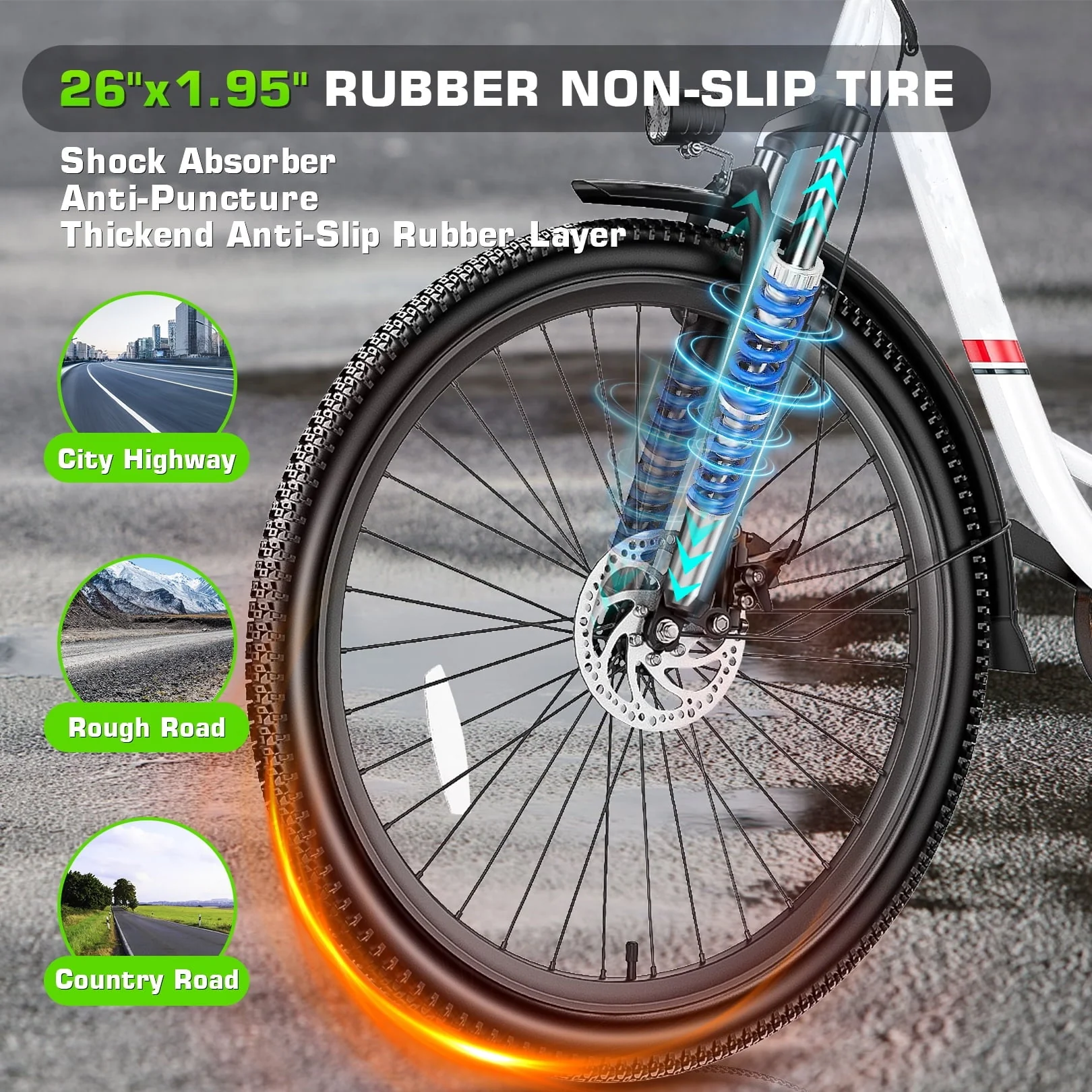 26" 500W Electric Bike for Adults, 48V 7.8Ah Removable Battery City Ebike Adult, Cruise Control Mode, Low-Step Thru Hybrid Electric Cruiser Bicycle, 7 Speed Commuter E-Bikes for Women - Image 5