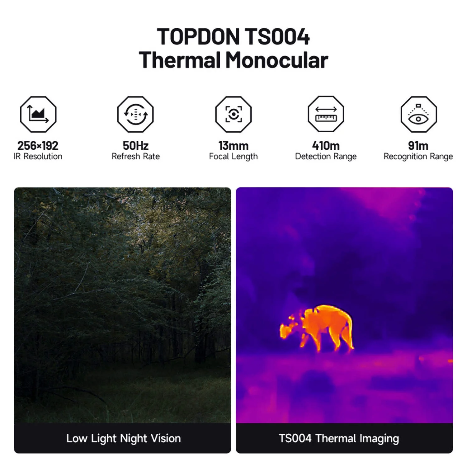 TOPDON TS004 Thermal Monocular Camera, 256x192 Resolution, 50hz Refresh Rate, 450 Yard Detection Range