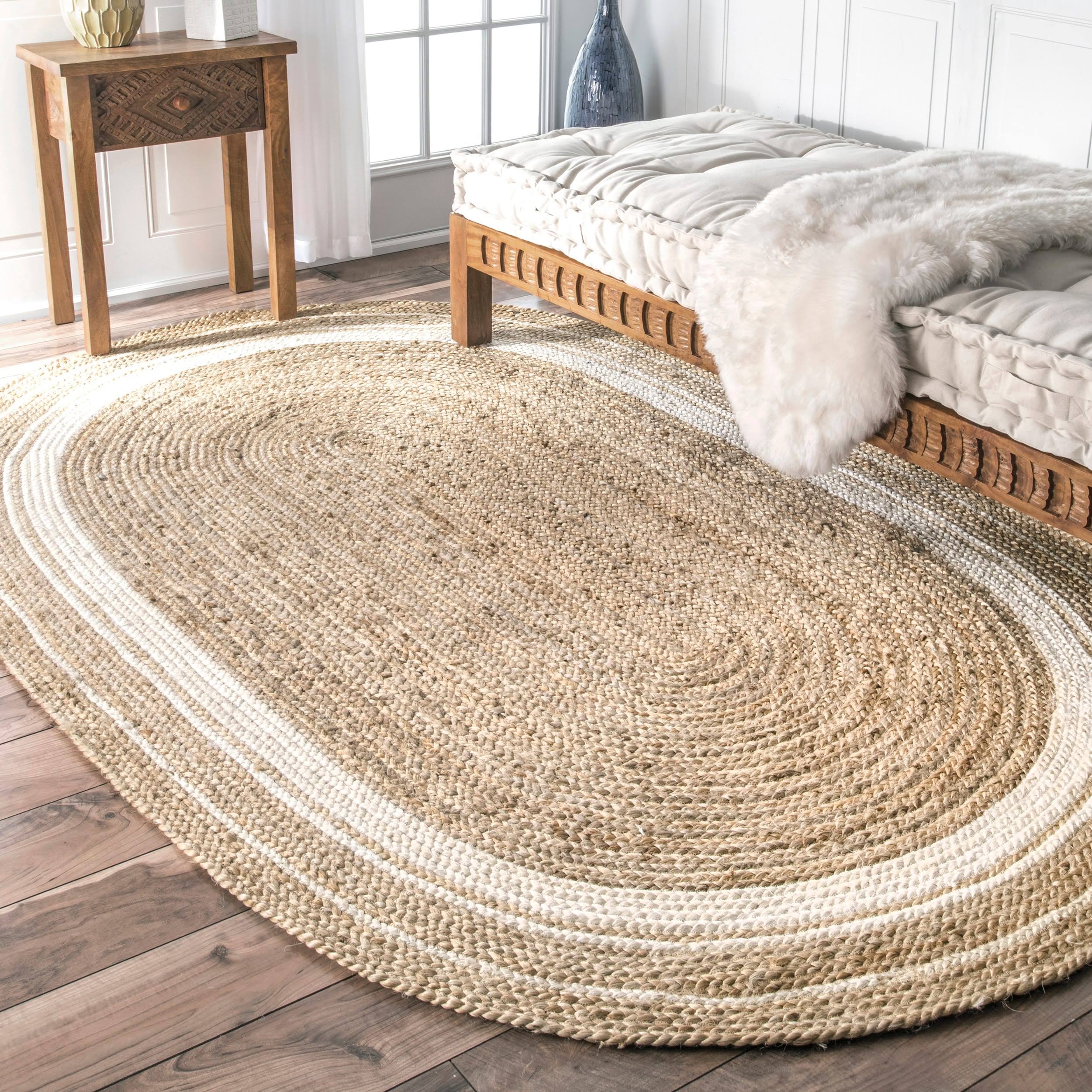 nuLOOM Rikki Braided Border Jute Area Rug, 6' x 9' Oval, Off-White