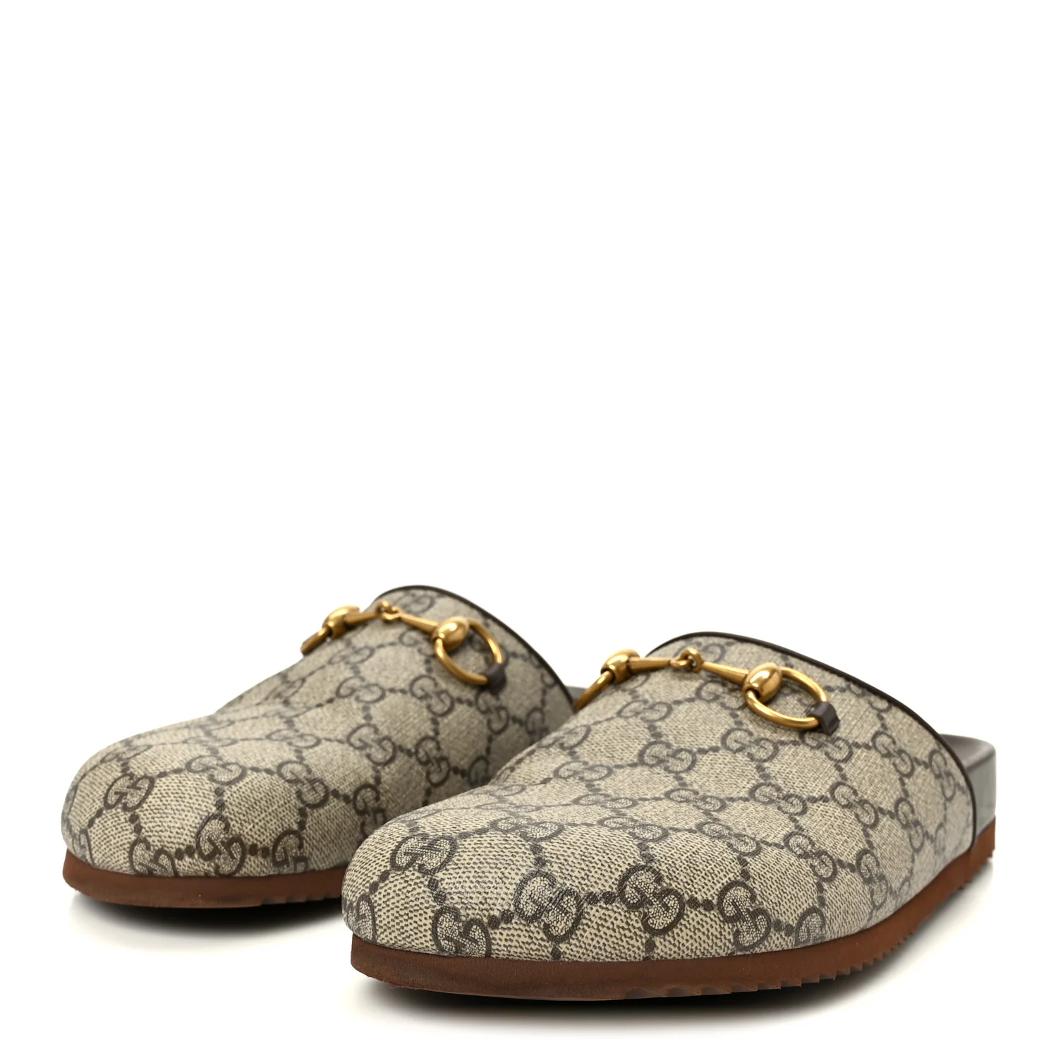 GG Supreme Monogram Miro Soft Calfskin Womens Horsebit Slippers 38 Beige Ebony New Acero