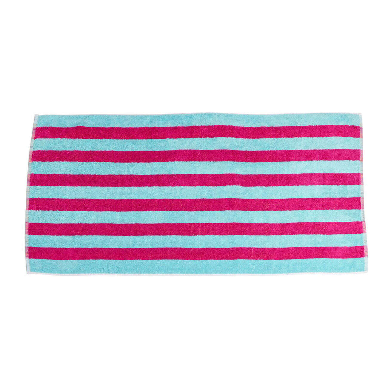 Serviette de plage 70x140cm rayée rose et bleu 100% coton