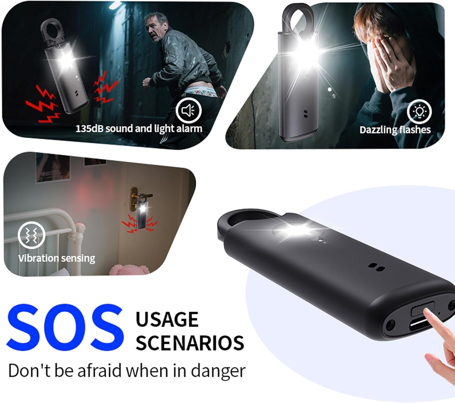 Personal Safety Alarm with Loud Alarm, Strobe Light, and Keyring an Emergency Safety Suitable for Women, Men, Children, and Seniors