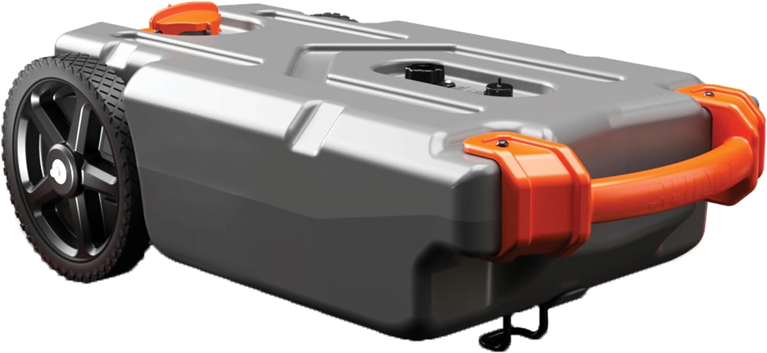 Réservoir portable de 36 gallons pour camping-car/VR - Comprend de grandes roues robustes increvables et une vanne à guillotine intégrée - Adaptateur de remorquage en acier amovible, tuyau d'égout de VR de 3 pouces et autres accessoires de VR (39006)