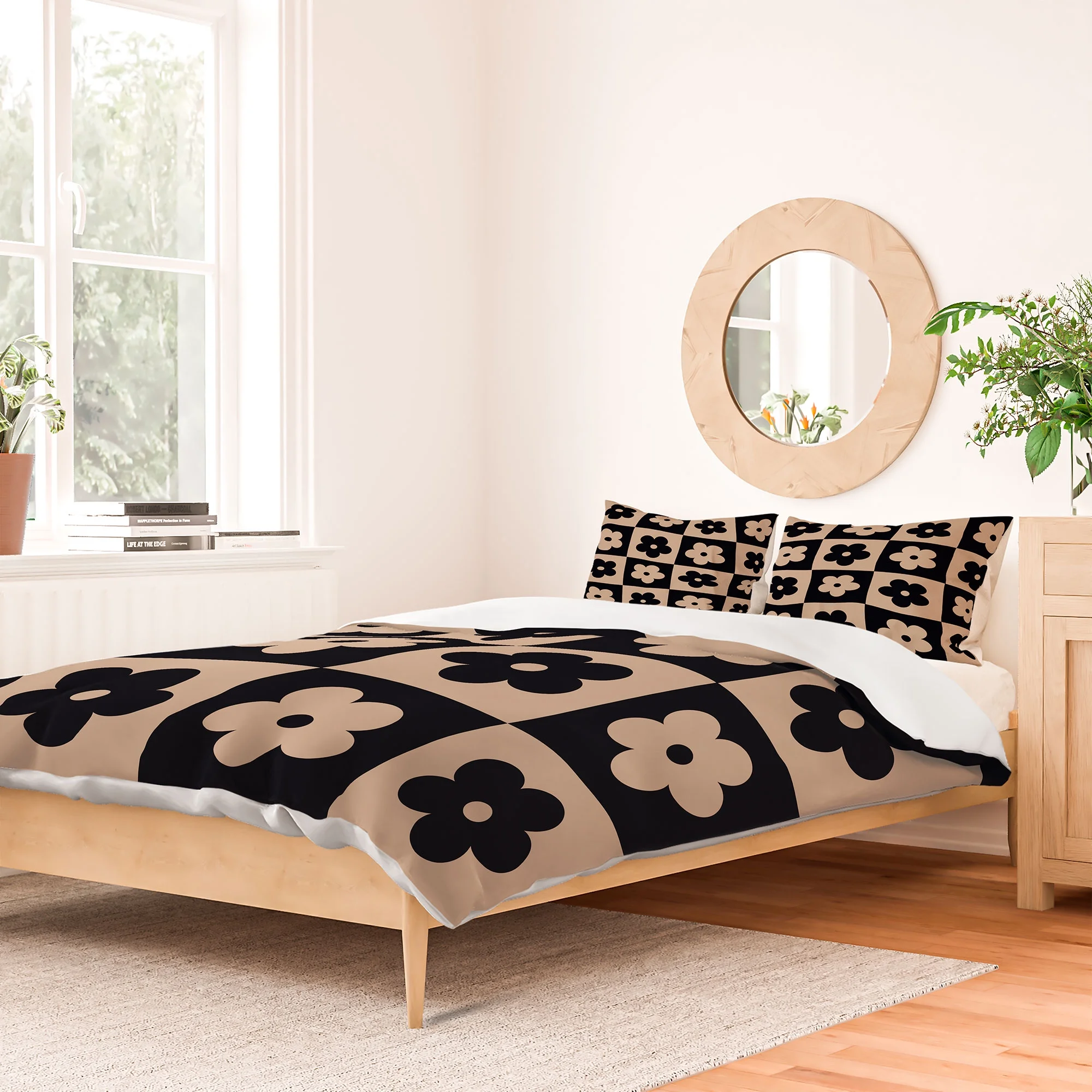 Society6 MariaMariaCreative Bloom Check Tan Duvet Cover Polyester Queen- 88" X 88"(Queen)