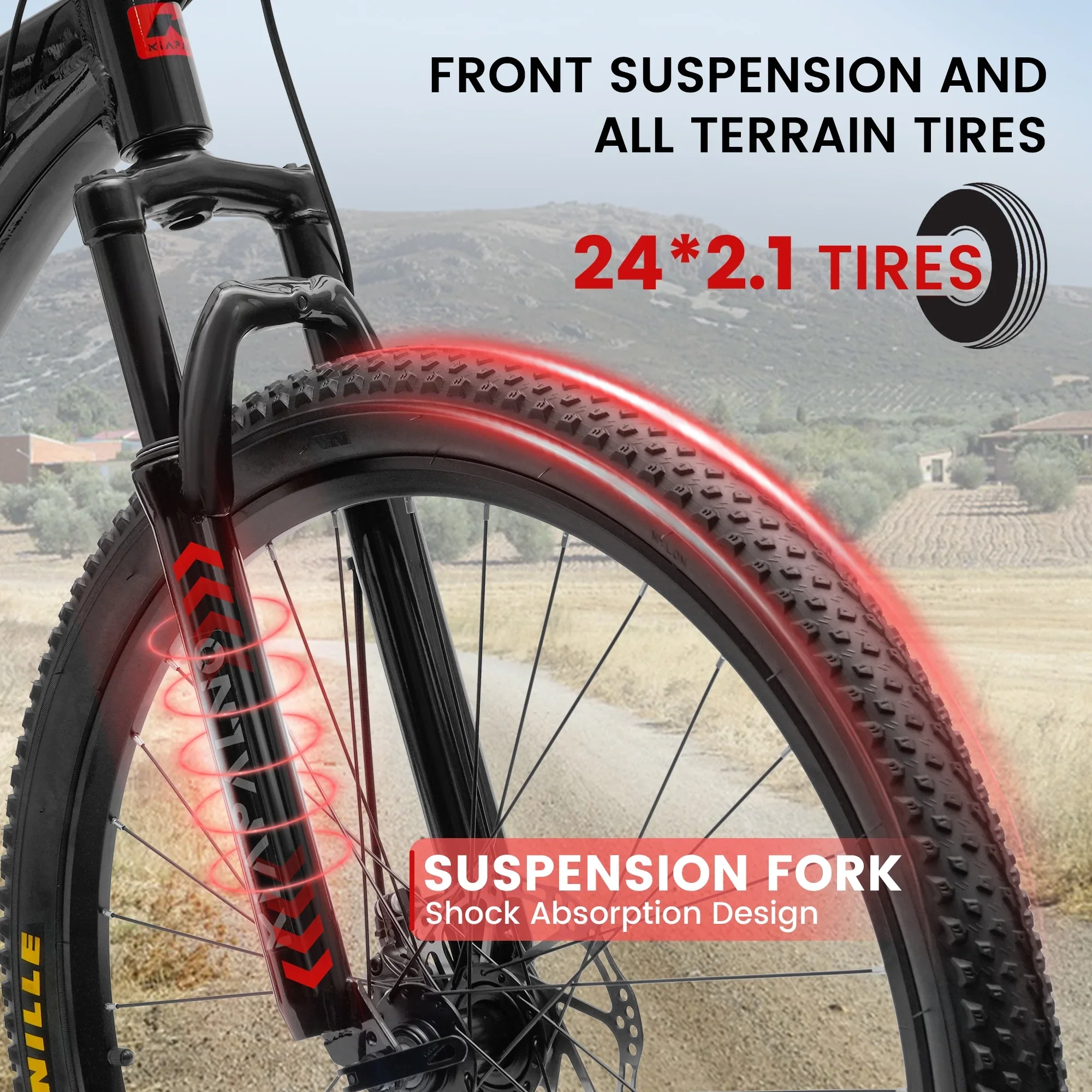 24 Inch Mountain Bike, 21 Speed Mountain Bicycle with Aluminium Alloy Frame, Dual Disc Brakes and Front Suspension, Men Commuting City Bike for Teenagers Adult, Quick Release Front Wheel, Black