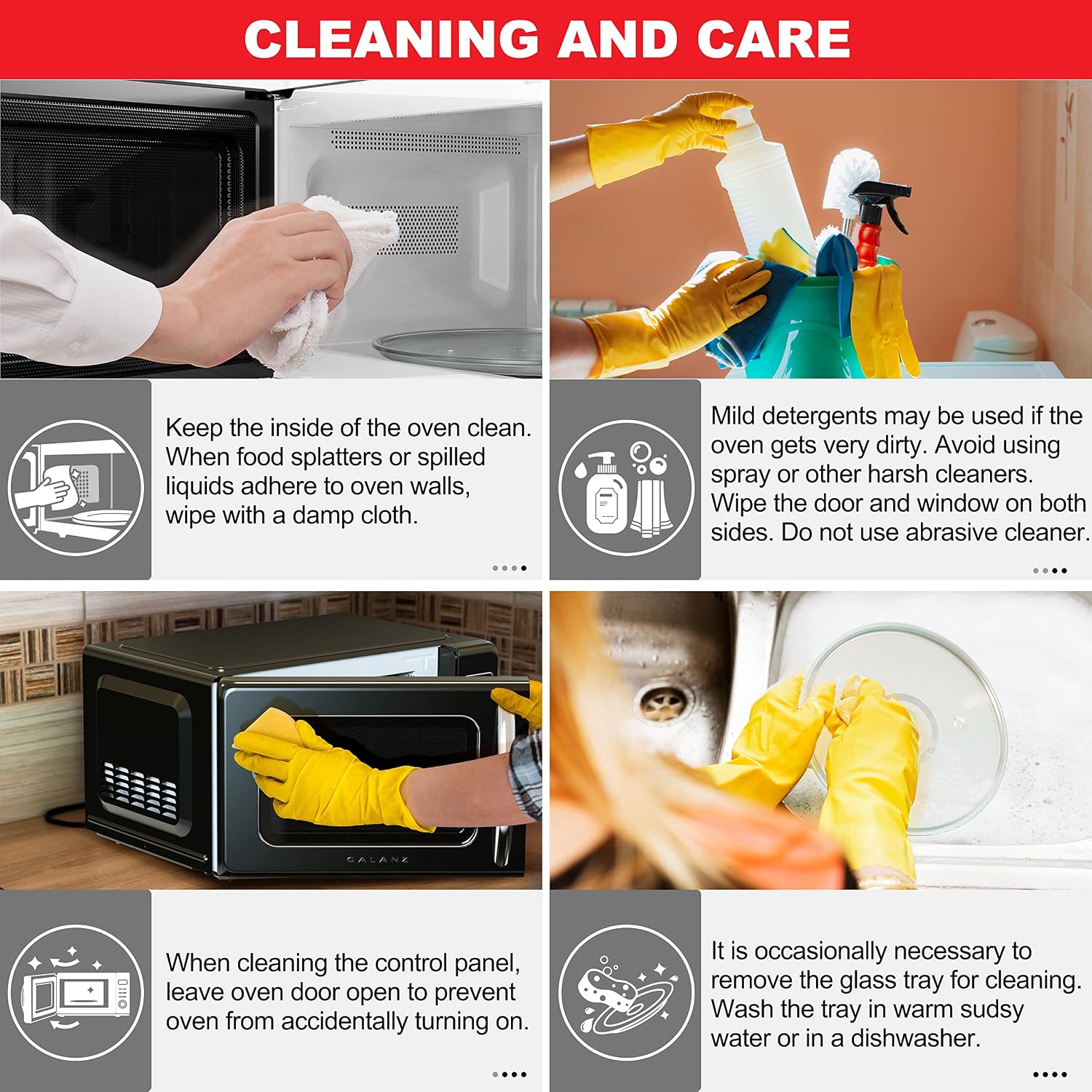Galanz GLCMKZ07BKR07 Retro Countertop Microwave Oven with Auto Cook & Reheat, Defrost, Quick Start Functions, Easy Clean with Glass Turntable, Pull Handle. 7 cu ft, Black