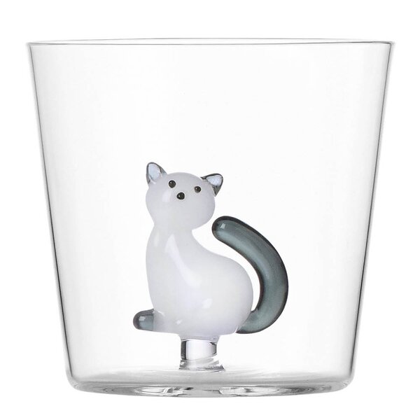 Tabby Cat vannglass 35 cl katt grå hale