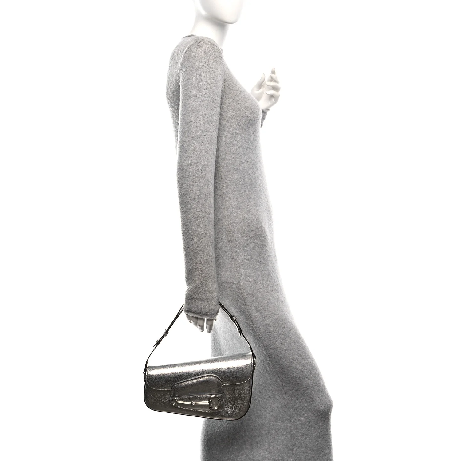 Metallic Demetra Small Horsebit 1955 Asymmetric Shoulder Bag Silver