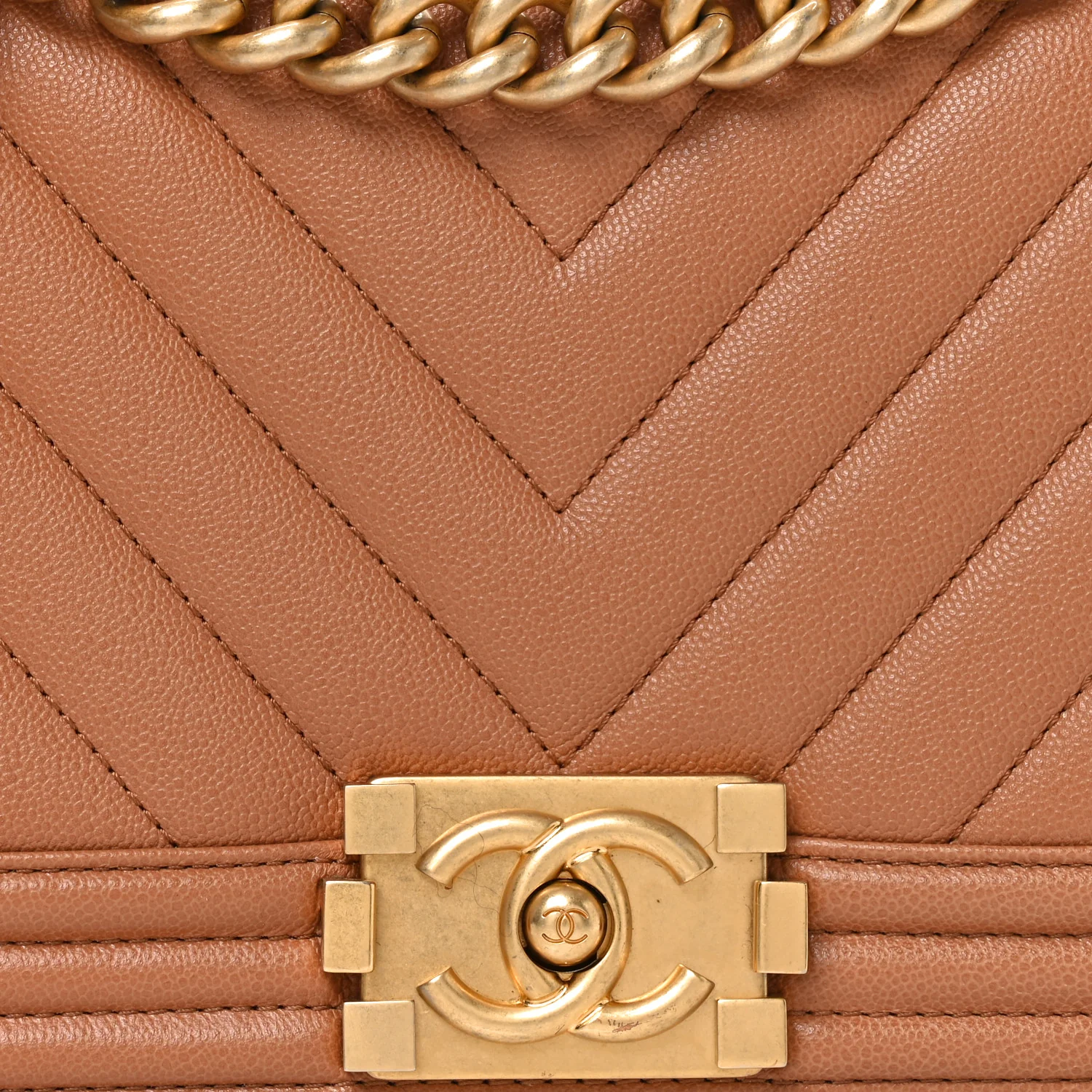 Caviar Chevron Quilted Medium Boy Flap Brown