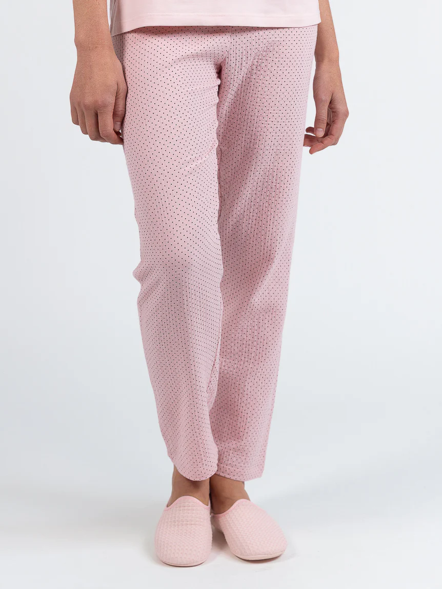 Pyjama femme col rond en coton rose