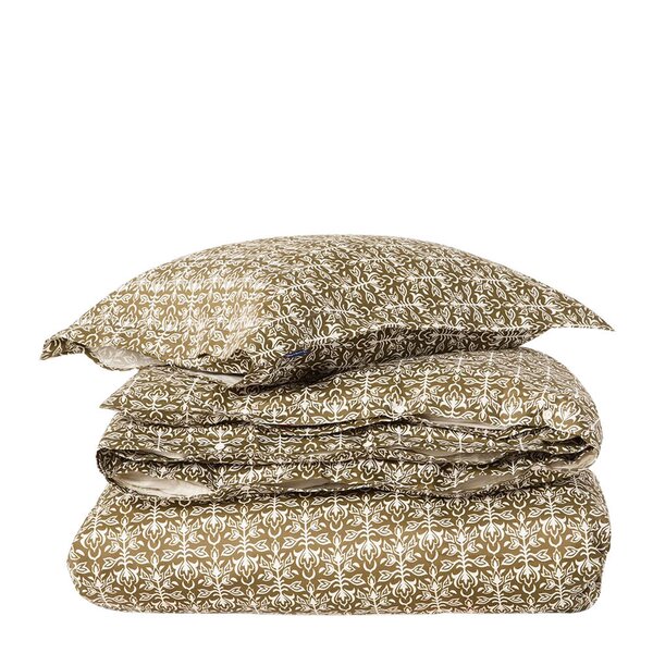 Sengesett 200x220 cm bomullssateng ornament olive/white