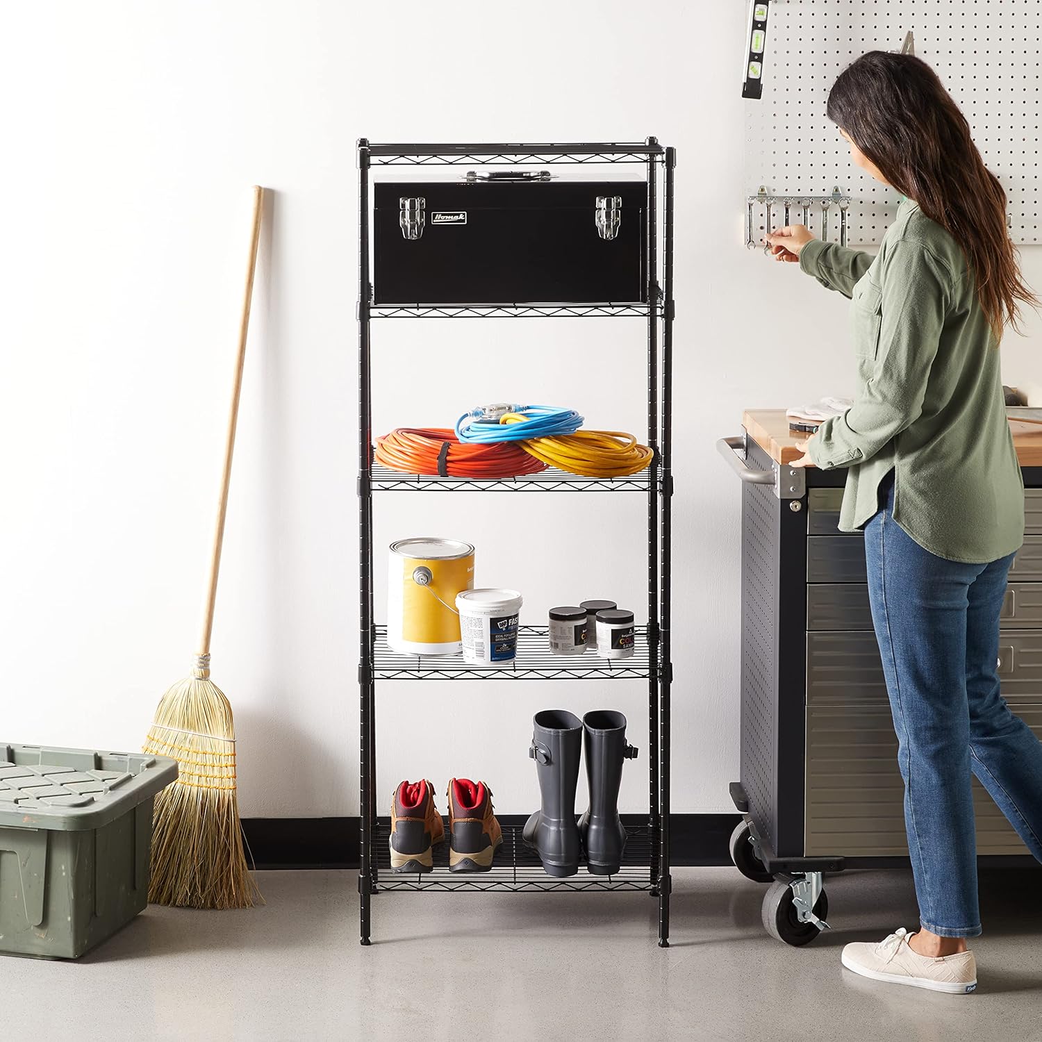 Amazon Basics 5-Shelf Multipurpose Adjustable Steel Garage Shelving Unit, Storage Rack for Kitchen, 200 lbs Per Shelf, Easy Assembly, 13.4