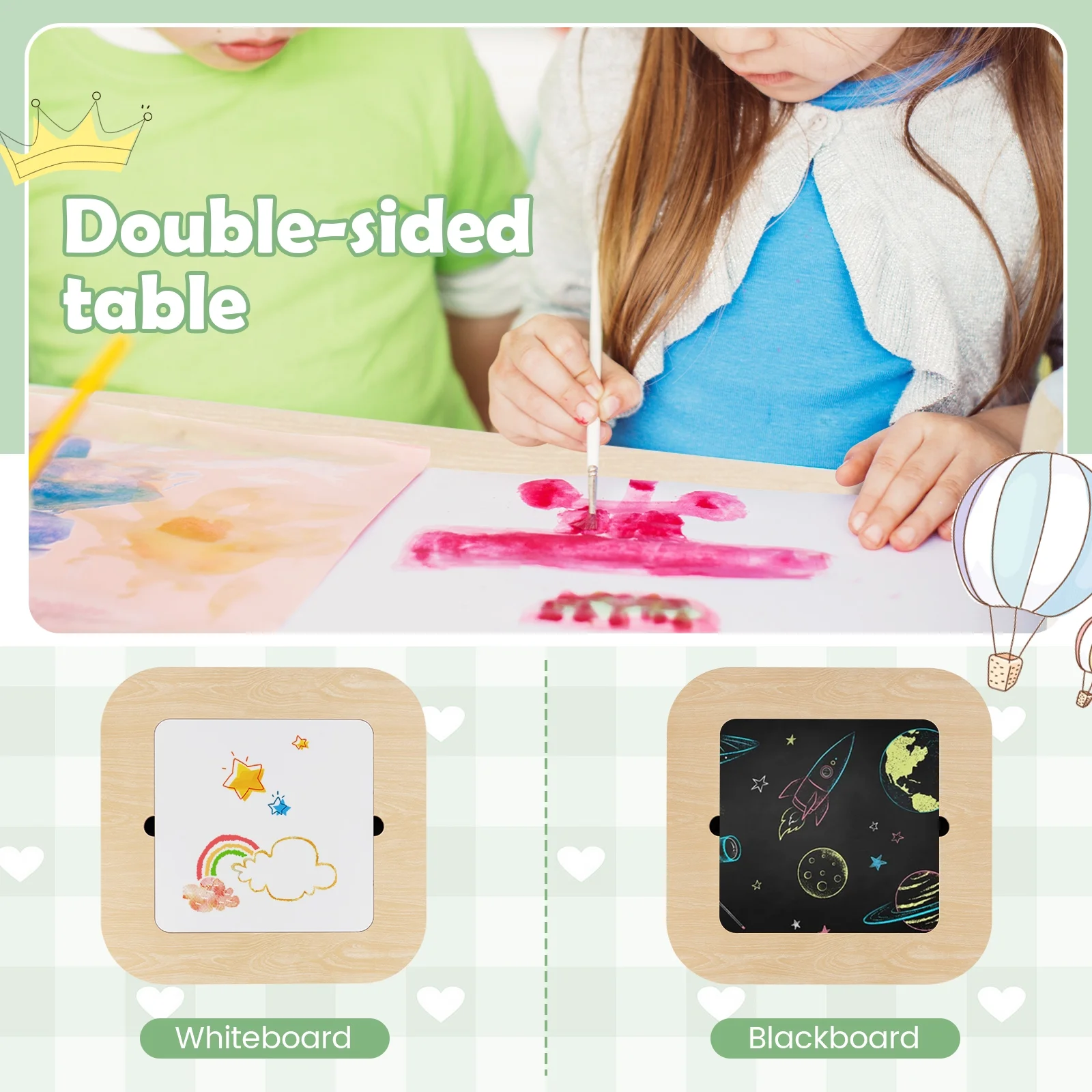 Kids Table and Chair Set, 3 in 1 Wooden Activity Table with Removable Tabletop, Blackboard and Whiteboard for Toddlers Arts Crafts Drawing Reading Playing, Playroom Nursery (Natural)(Natural) - Image 9
