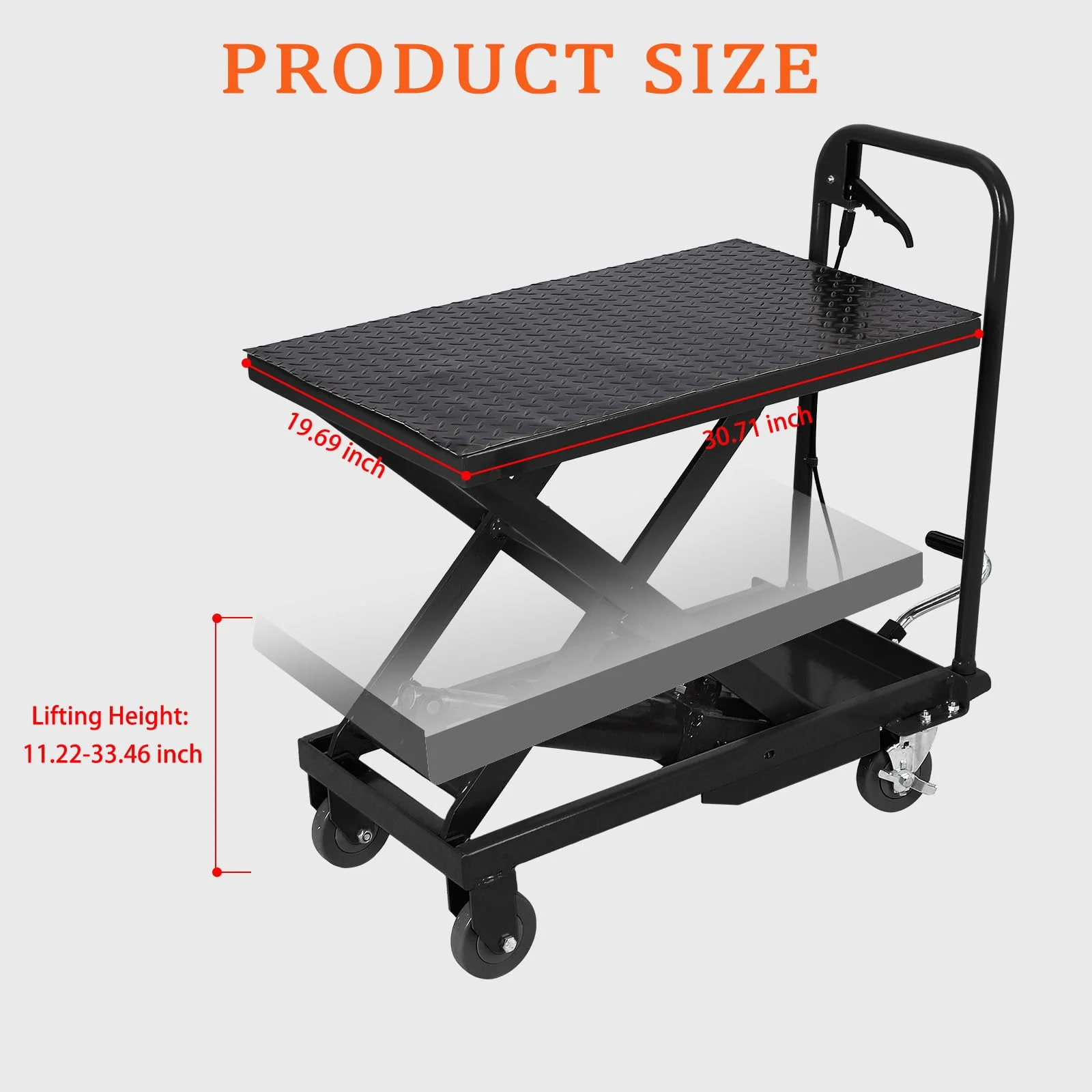 M optimized Hydraulic Lift Cart, 1100Lbs Capacity Manual Scissor Lift Table 33.5inch Lifting Height(Single 1100Lbs/Black) - Image 8