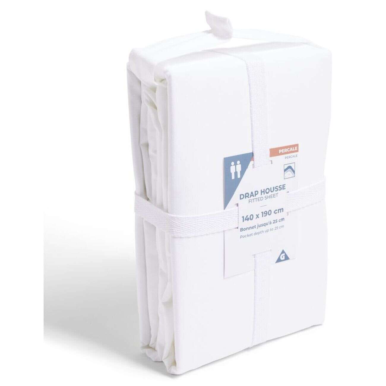 Drap housse 140x190cm 100% coton percale blanc