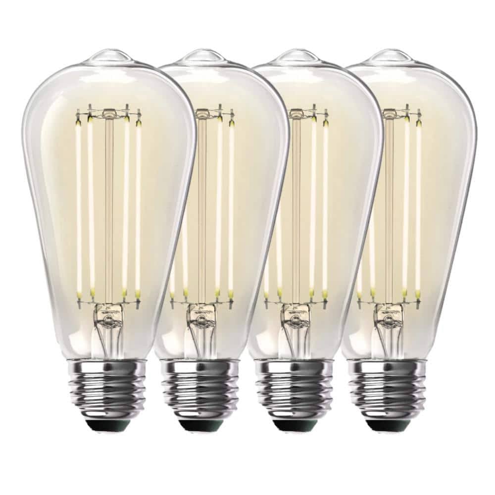 Feit Electric 18574 100-Watt Equivalent ST19 Dimmable Straight Filament Clear Glass Vintage Edison LED Light Bulb, Bright White (4-Pack)