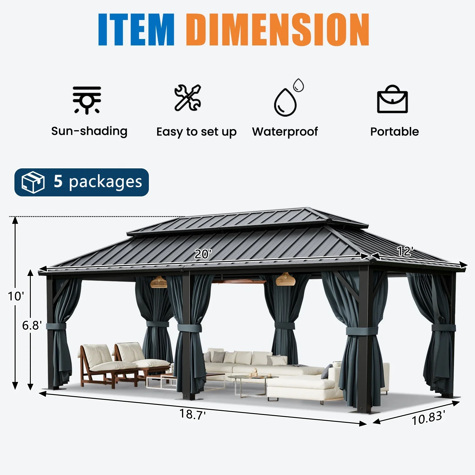 COBIZI 10x12 Hardtop Gazebo Aluminum Gazebos with Galvanized Steel Double Roof Metal Gazebo with Curtains and Netting Permanent Steel Gazebo for Backyard, Garden and Patio, Brown