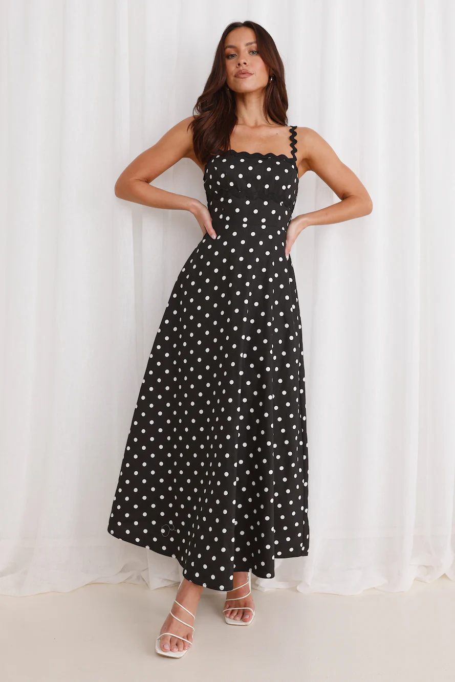 Vintage Vibes Polka Dot Maxi Dress Black