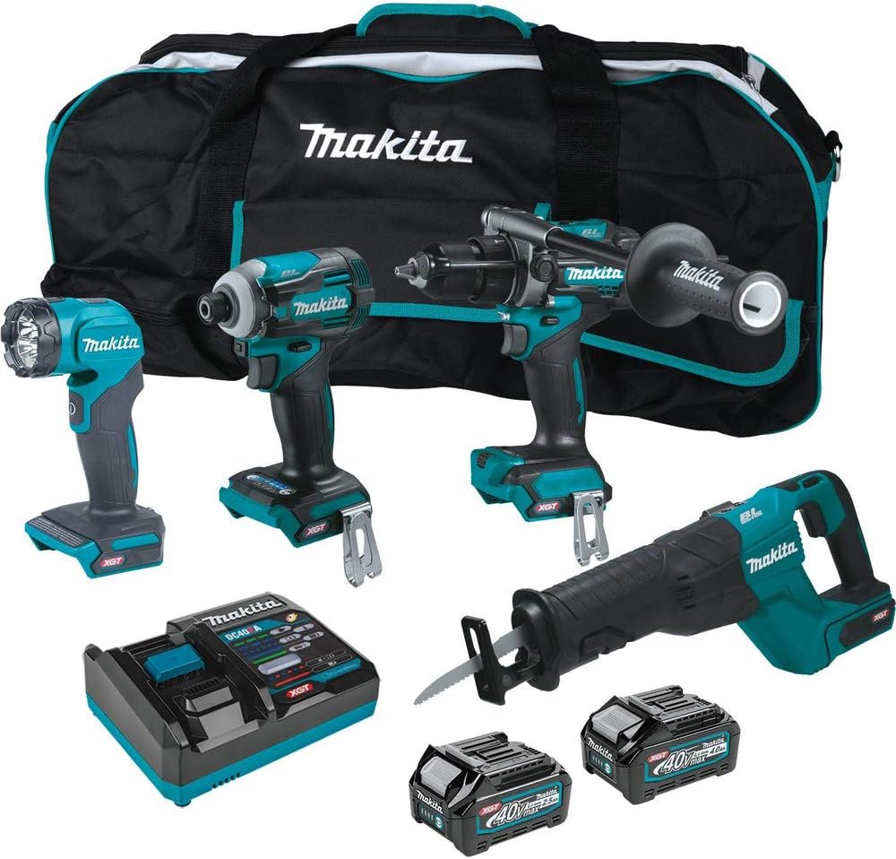 Kit combiné de 4 outils Makita GT401M1D1 40V Max XGT avec batterie sans balais au lithium-ion et scie sauteuse de 32 mm (1-1/4 po).