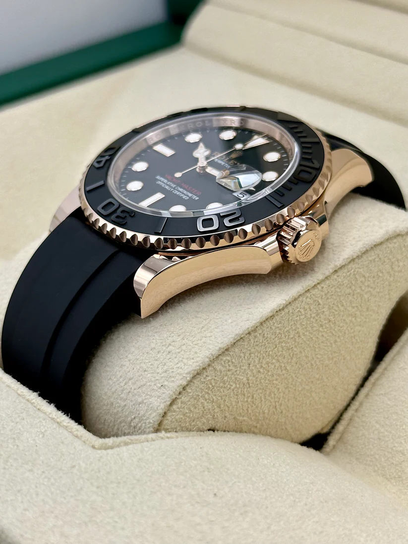 [Super Clone]RLX Yacht-Master 40mm Rose Gold - Black Dial - Rubber Strap (Ref# 126655)