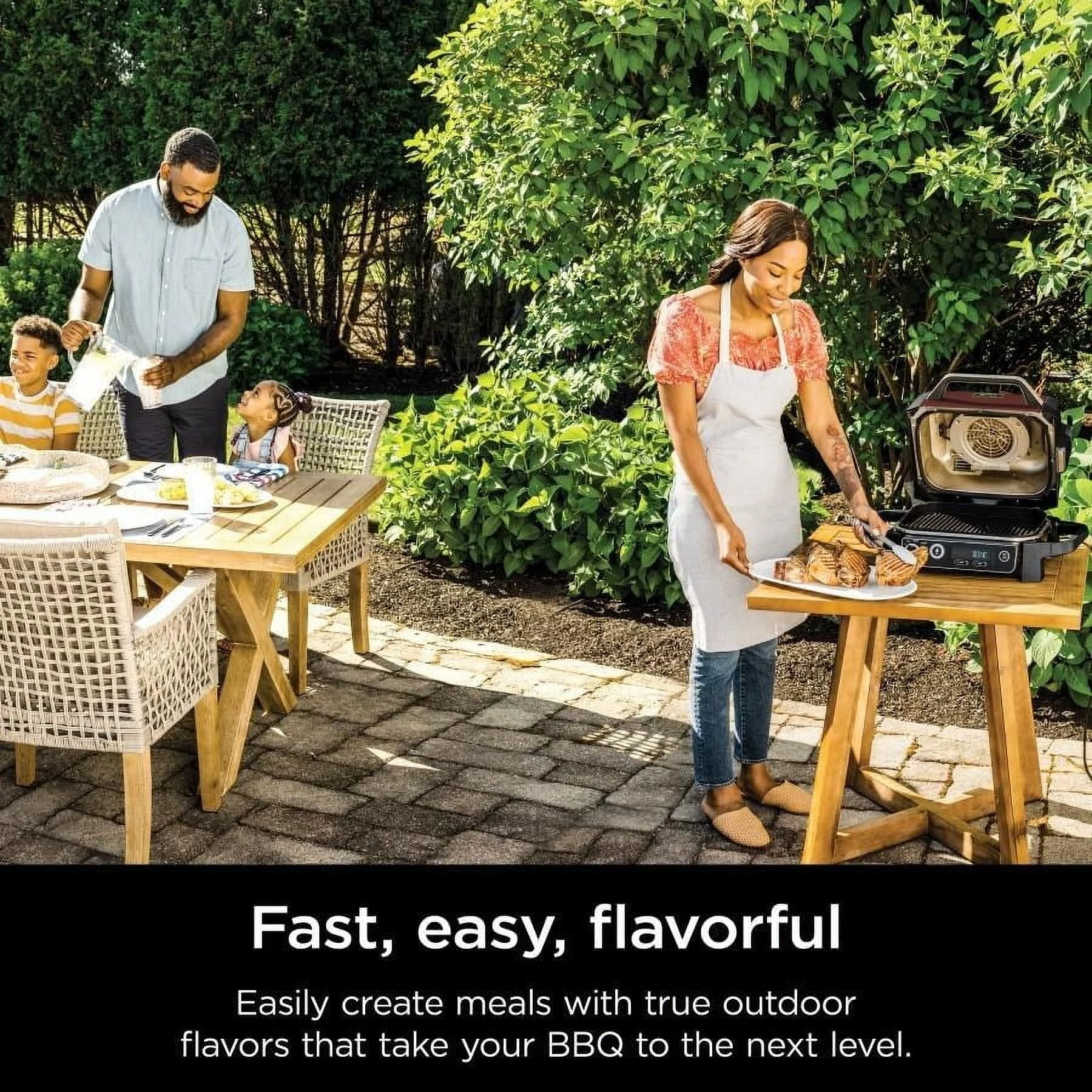 Ninja OG701 Woodfire Outdoor Grill & Smoker 7 - in - 1 Master Grill BBQ Smoker and Air Fryer with Woodfire Technology