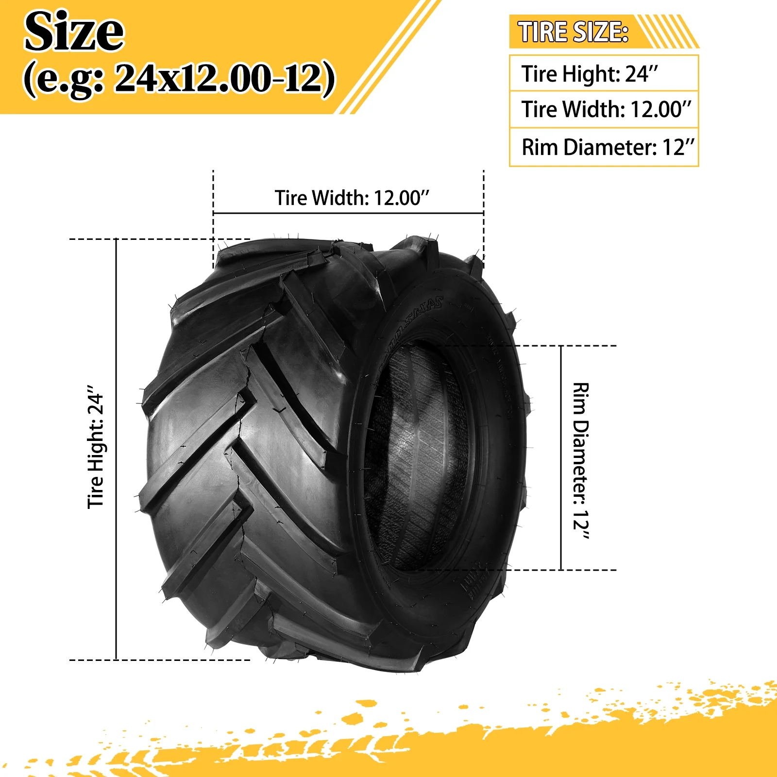 Ktaxon 2 Pack 24x12.00-12 Lawn Mower Turf Tires, Garden Mower Tractor Cart Tires, 6PR Golf Cart Tires, Tubeless - Image 2