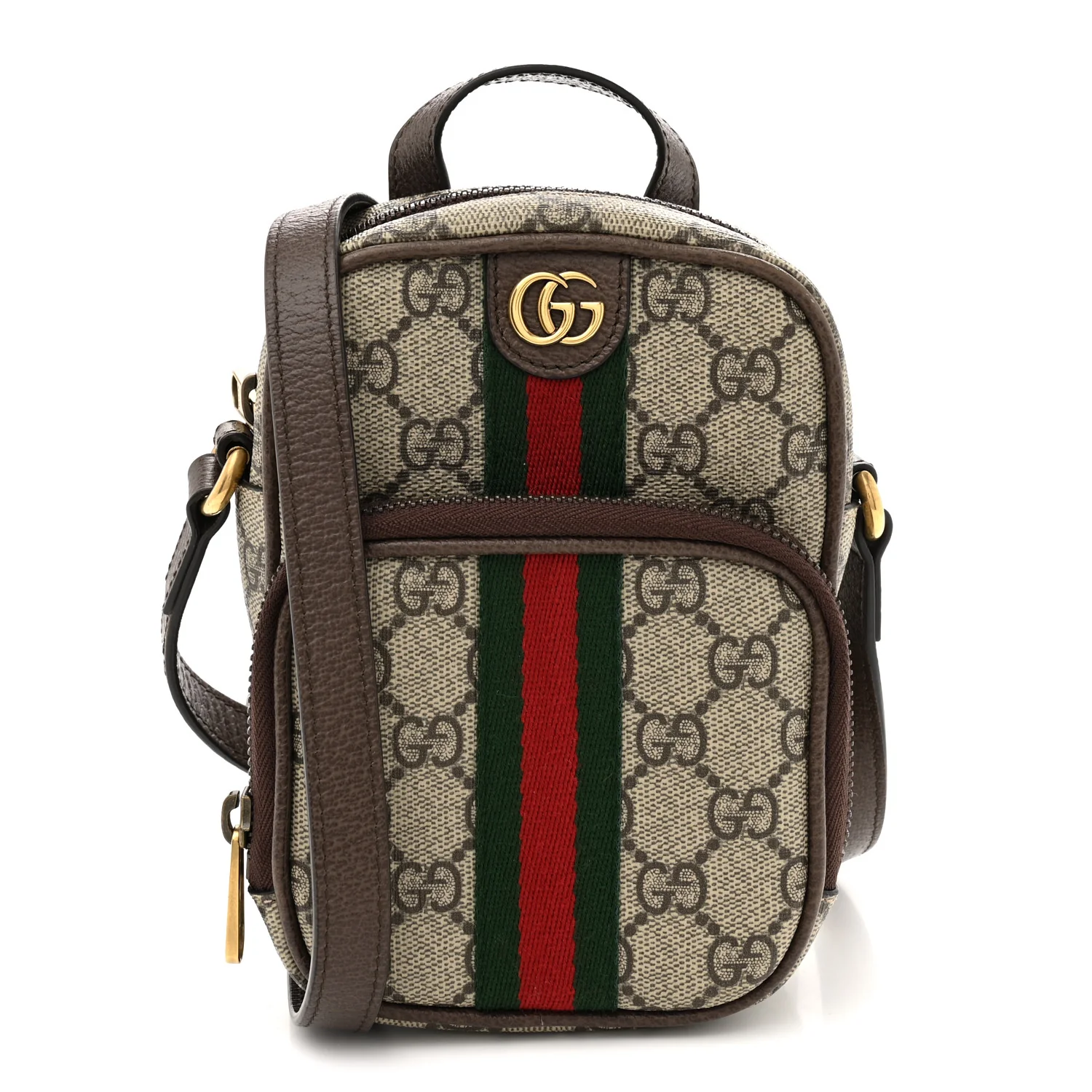 GG Supreme Monogram Web Mini Ophidia Double Zip Messenger Bag Beige New Acero