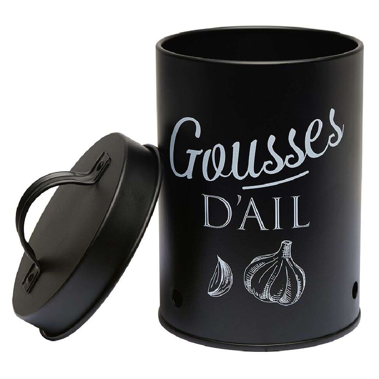 Boîte de conservation métal noir pour ail