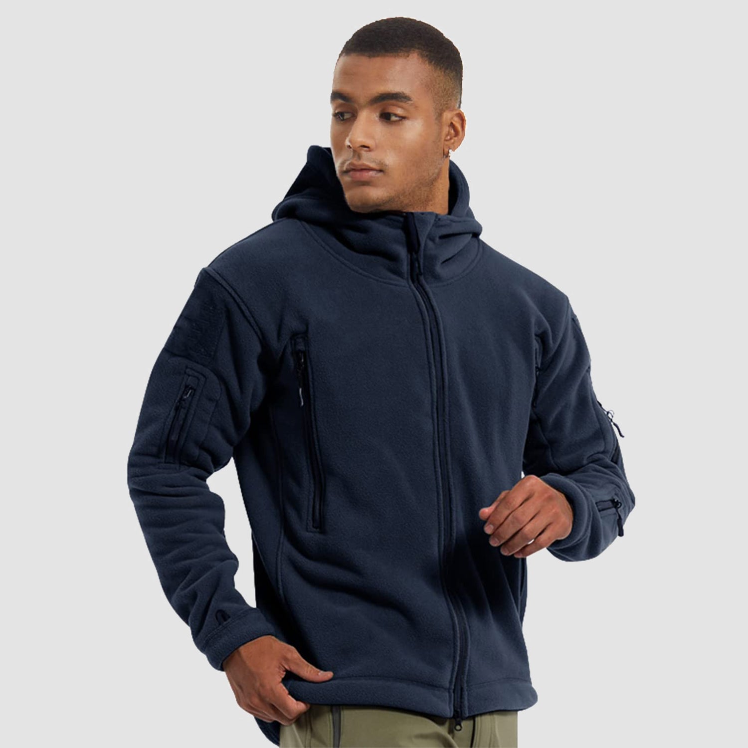 Veste polaire à capuche pour homme avec 6 poches zippées, veste d'hiver chaude de style militaire tactique