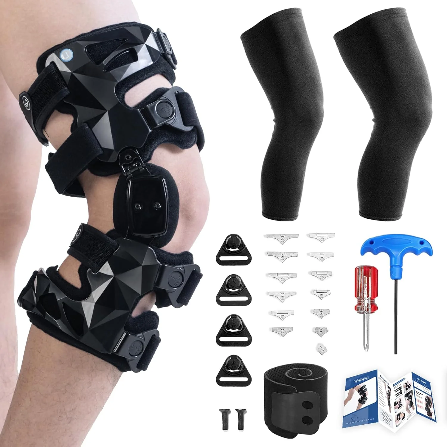 Unloader Knee Brace with Sleeves and Anti-Strap for Osteoarthritis, Load Rheumatoid Arthritis, Bone on Bone Offloader, Cartilage Repair, Degeneration, Lateral Unloader Knee Brace (Blue R)