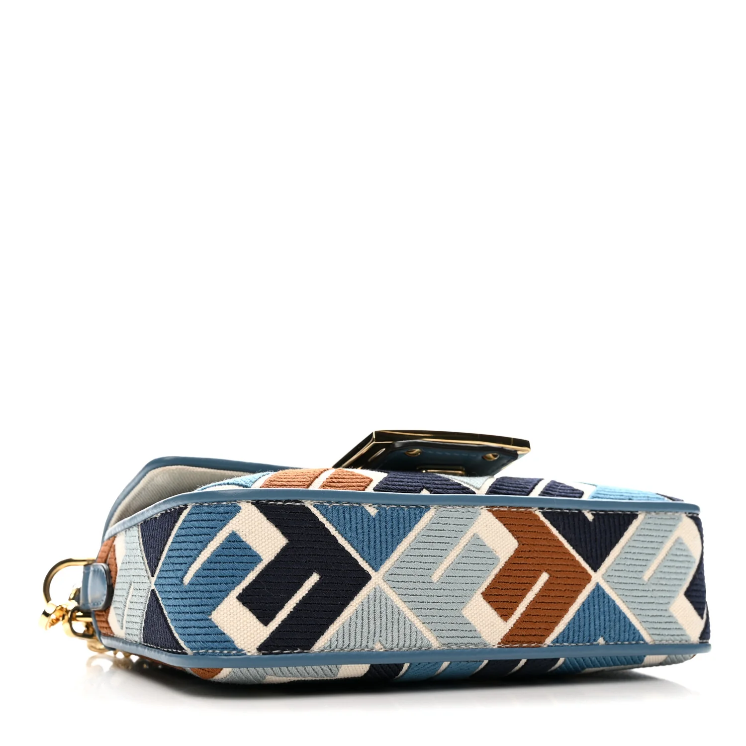 Canvas Vitello King Seta FF Embroidered Mini Baguette Blue Multicolor