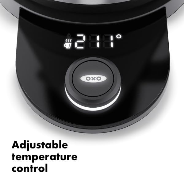 OXO Brew Adjustable Temperature Kettle, Electric Kettle, Glass and Stainless Steel, Keeps Temperature for 30 Minutes