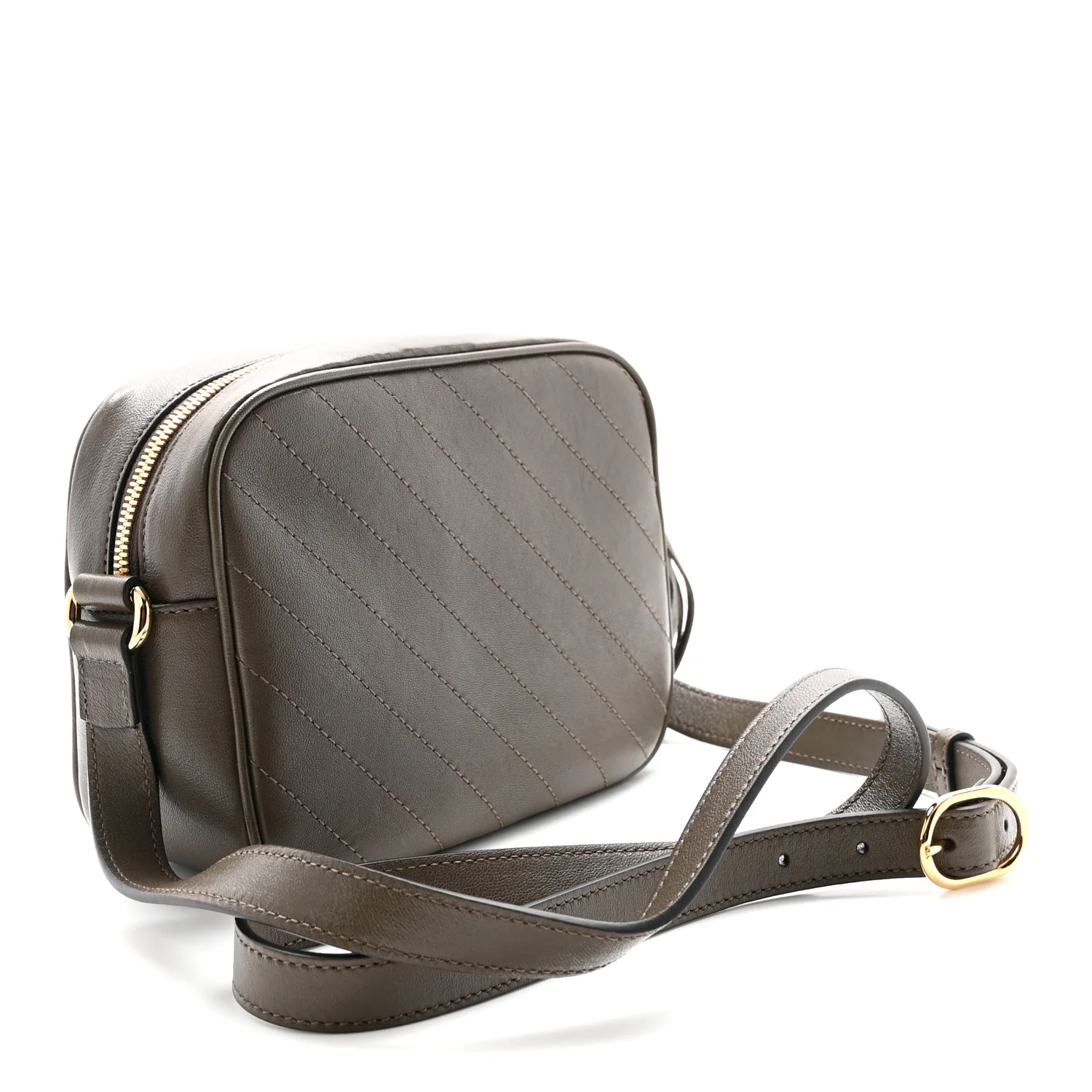 Sakai Be Green Calfskin Diagonal Stitched Small Blondie Shoulder Bag Craclet Brown