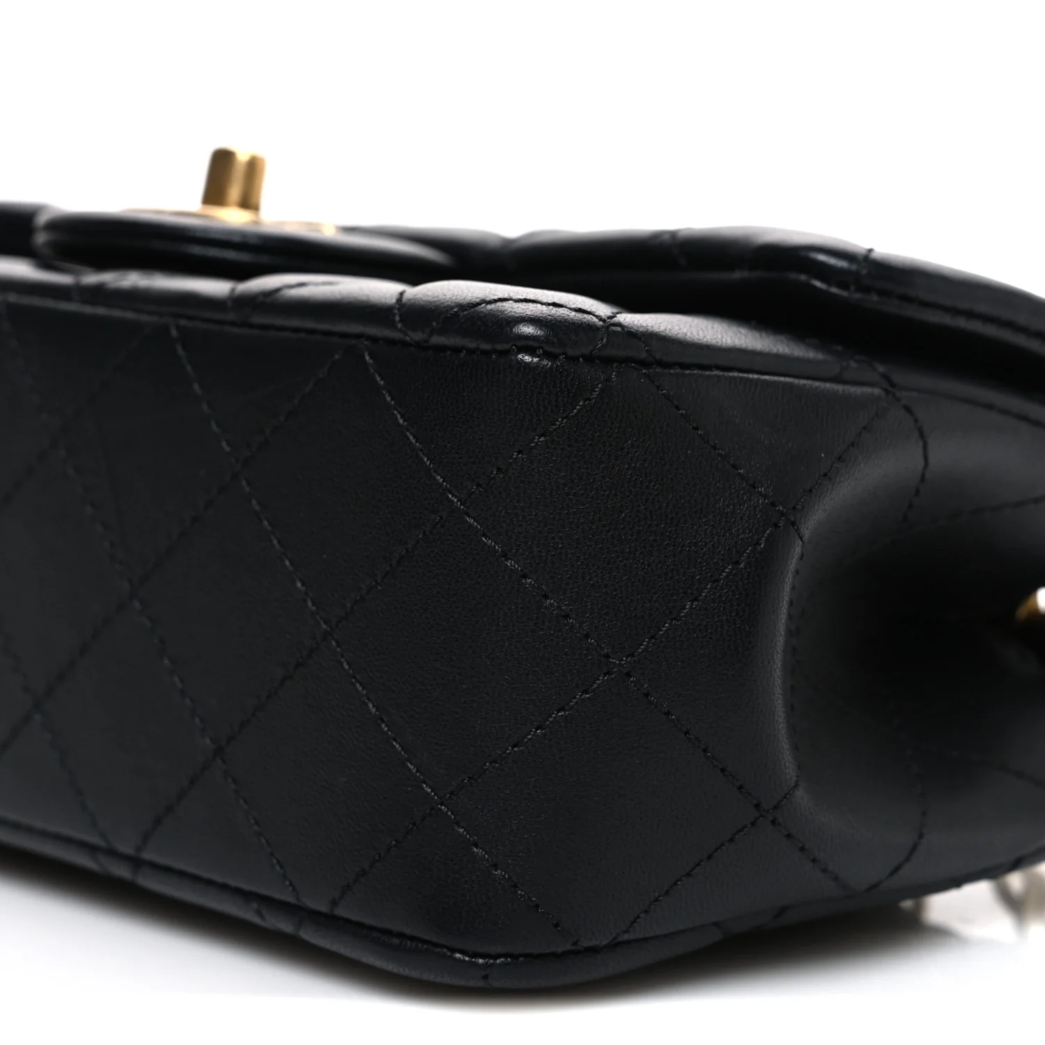 Lambskin Quilted Mini Rectangular Sweet Camellia Flap  Black