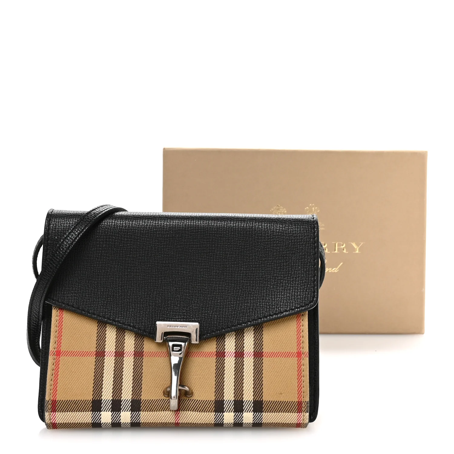 Derby Calfskin House Check Small Macken Crossbody Bag Black Archive Beige