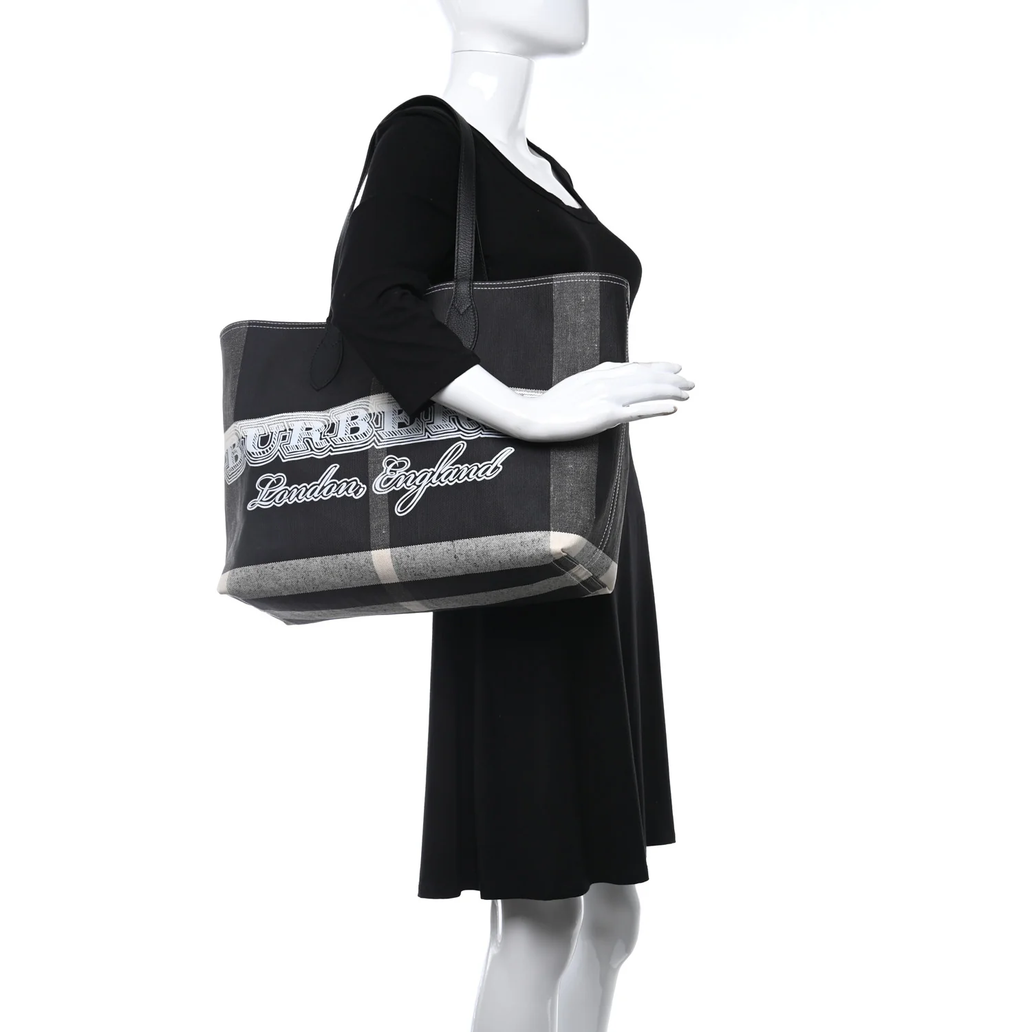 Coated Canvas Mega Check Medium Doodle Tote Black White